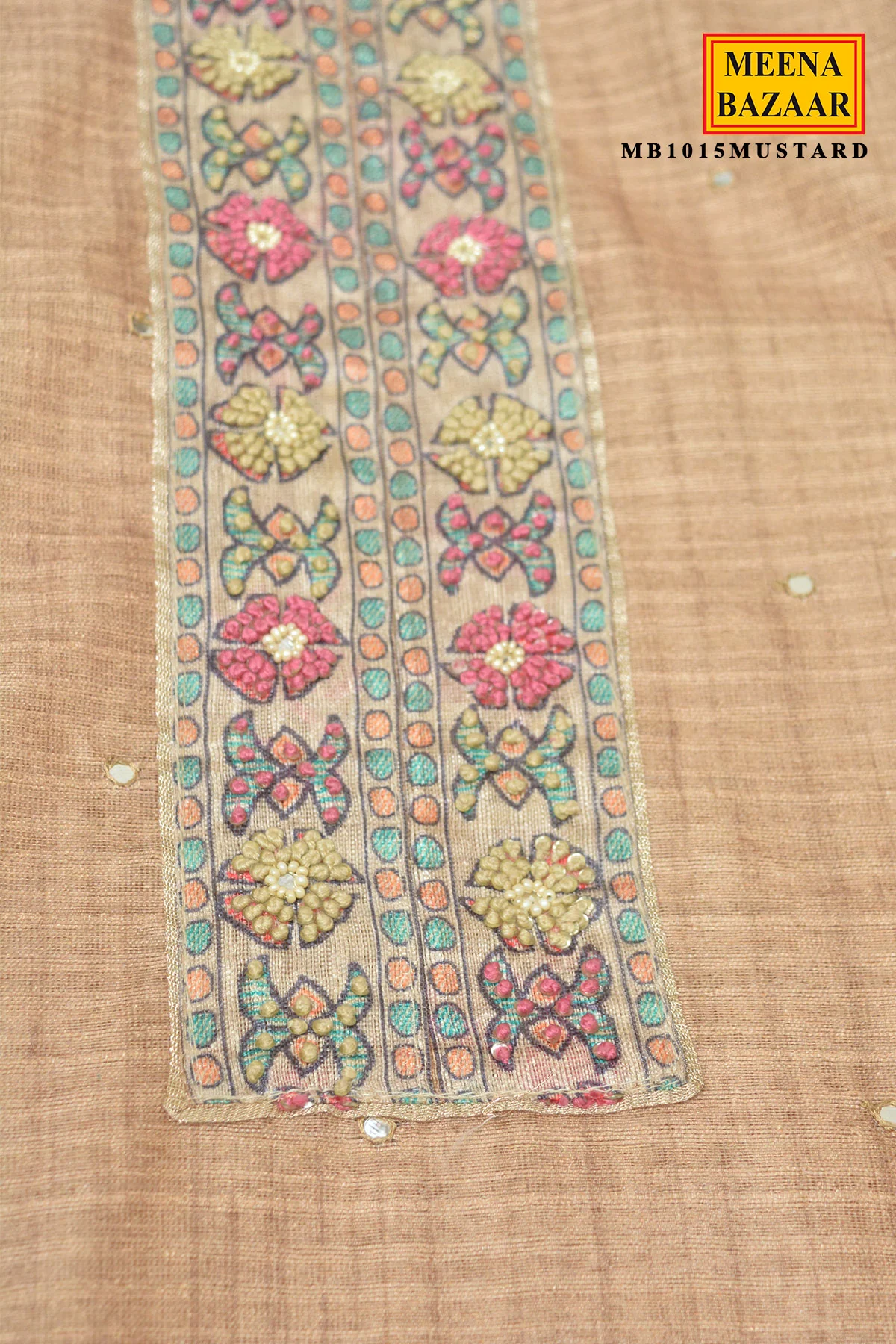 Mustard Embroidered Suit Set with Dupatta - Image 4