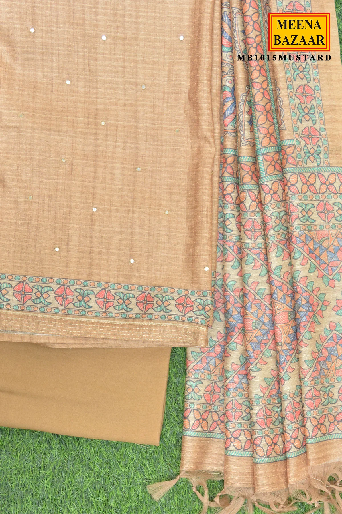 Mustard Embroidered Suit Set with Dupatta - Image 5