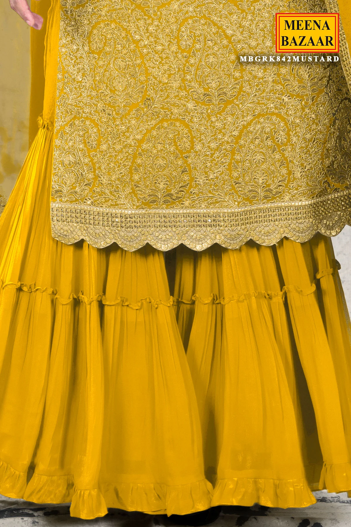 Mustard Georgette Gharara Unstitched Suit - Image 3