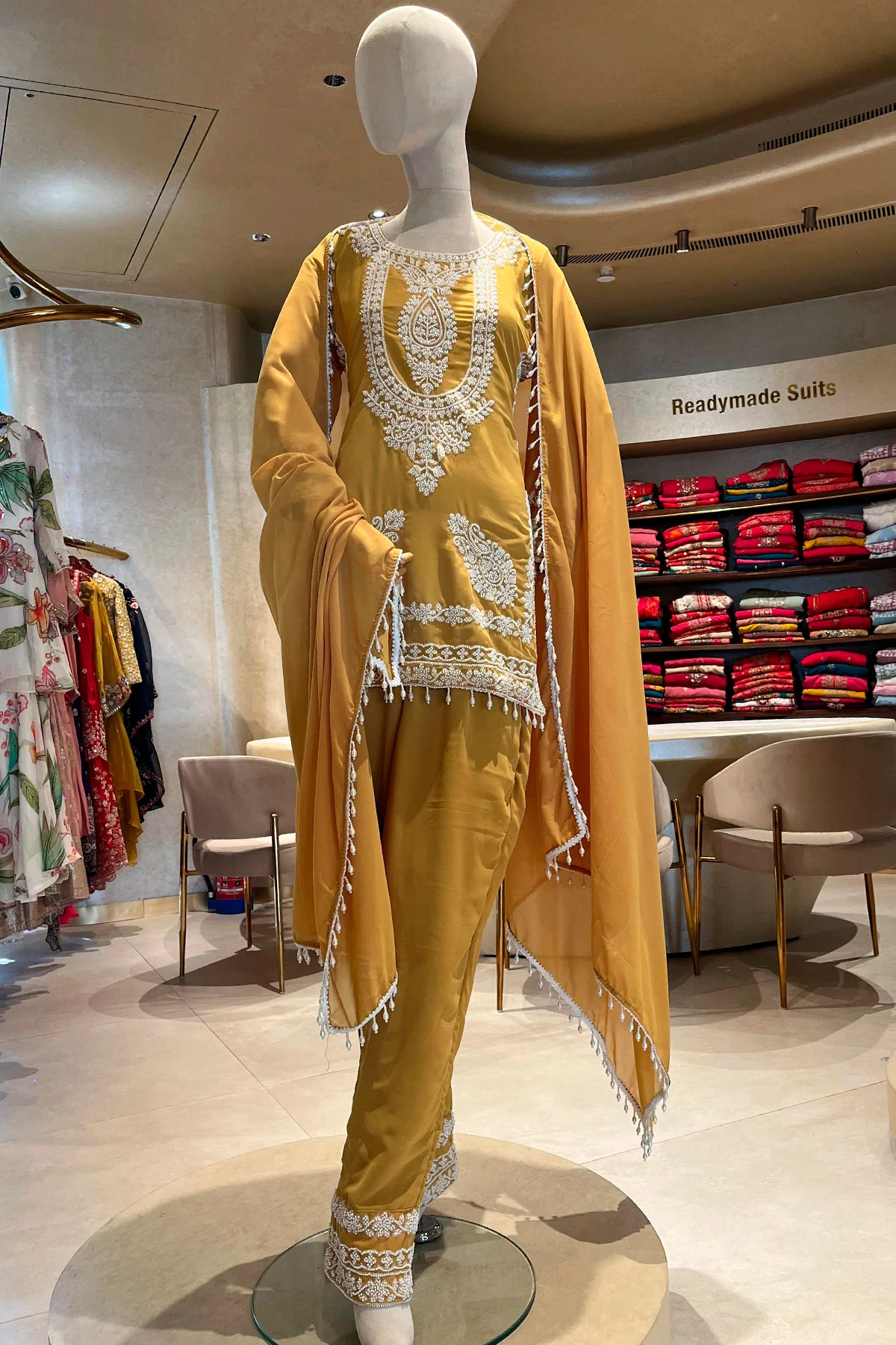 Mustard Georgette Ready Made Suit - Image 6