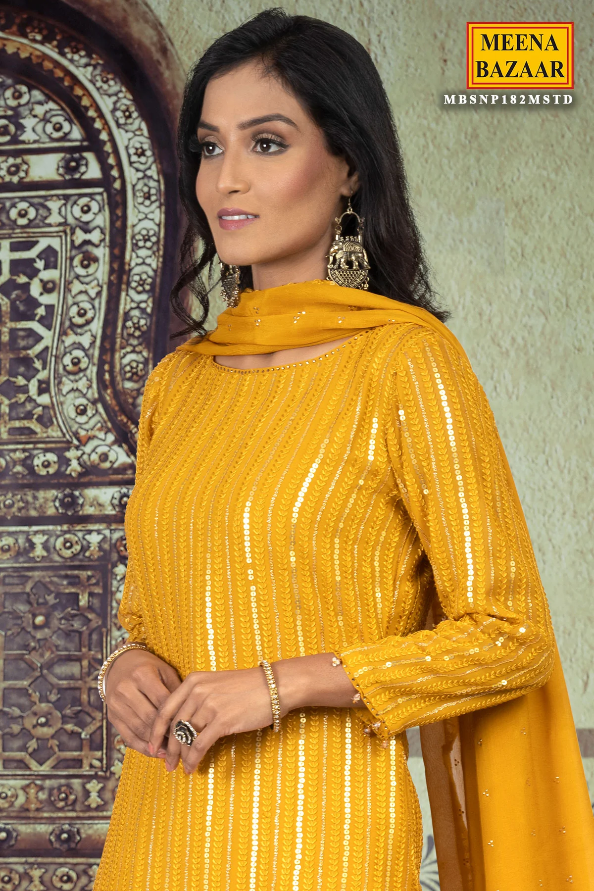 Mustard Georgette Unstitched Suit - Image 3