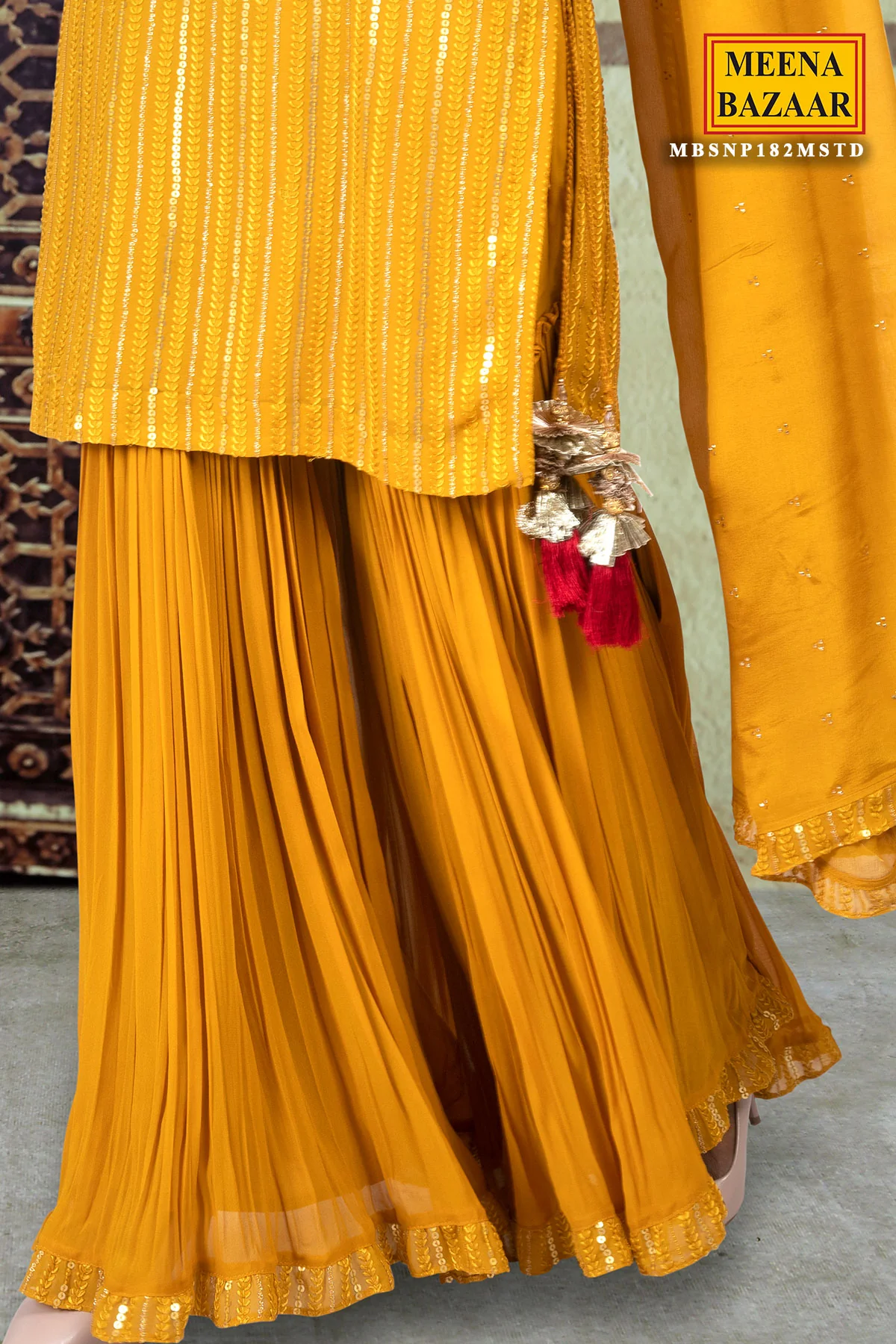 Mustard Georgette Unstitched Suit - Image 4