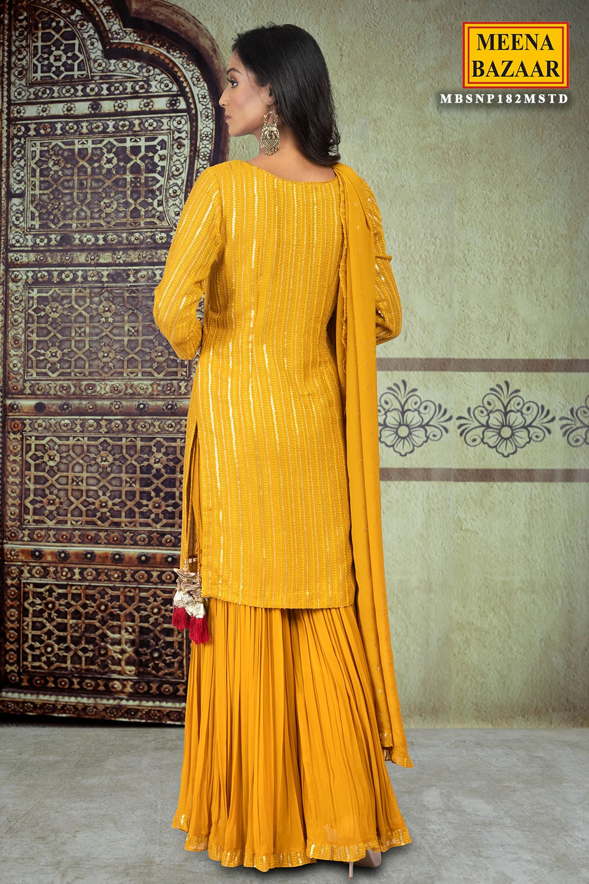 Mustard Georgette Unstitched Suit - Image 5