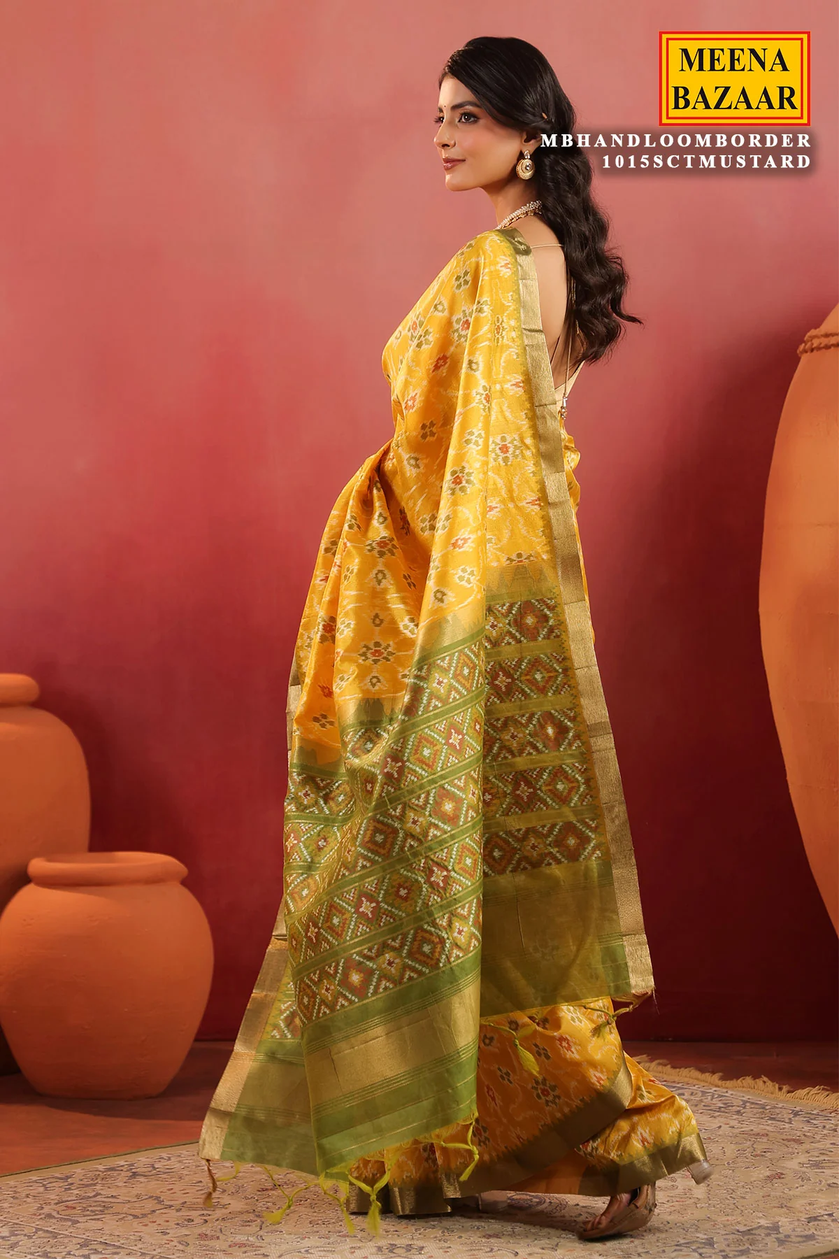 Mustard Handloom Silk Saree with Contrast Border - Image 10