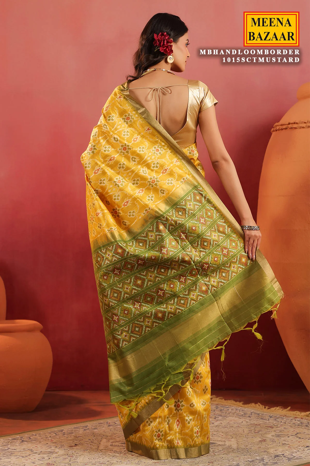 Mustard Handloom Silk Saree with Contrast Border - Image 11