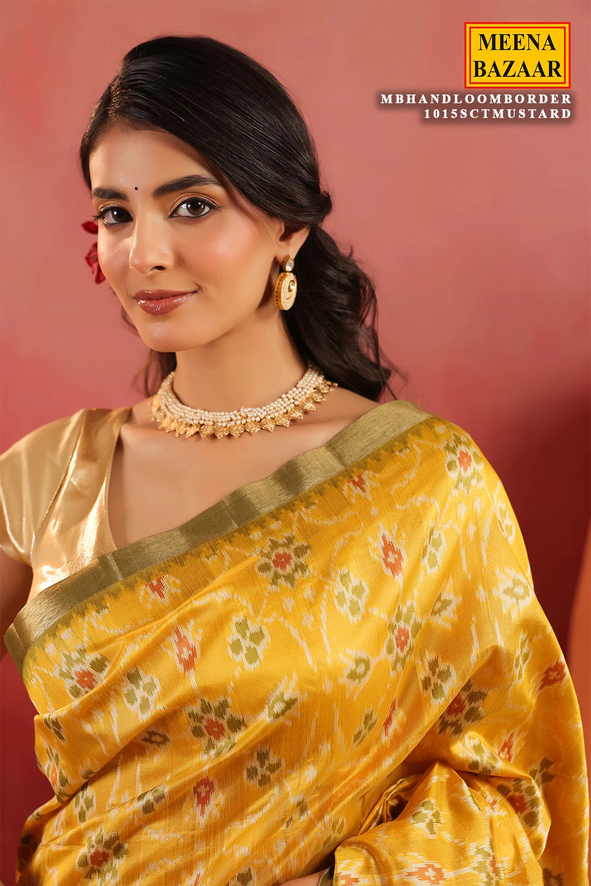 Mustard Handloom Silk Saree with Contrast Border - Image 3