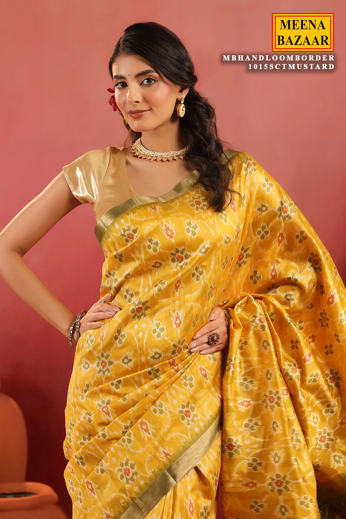 Mustard Handloom Silk Saree with Contrast Border - Image 4