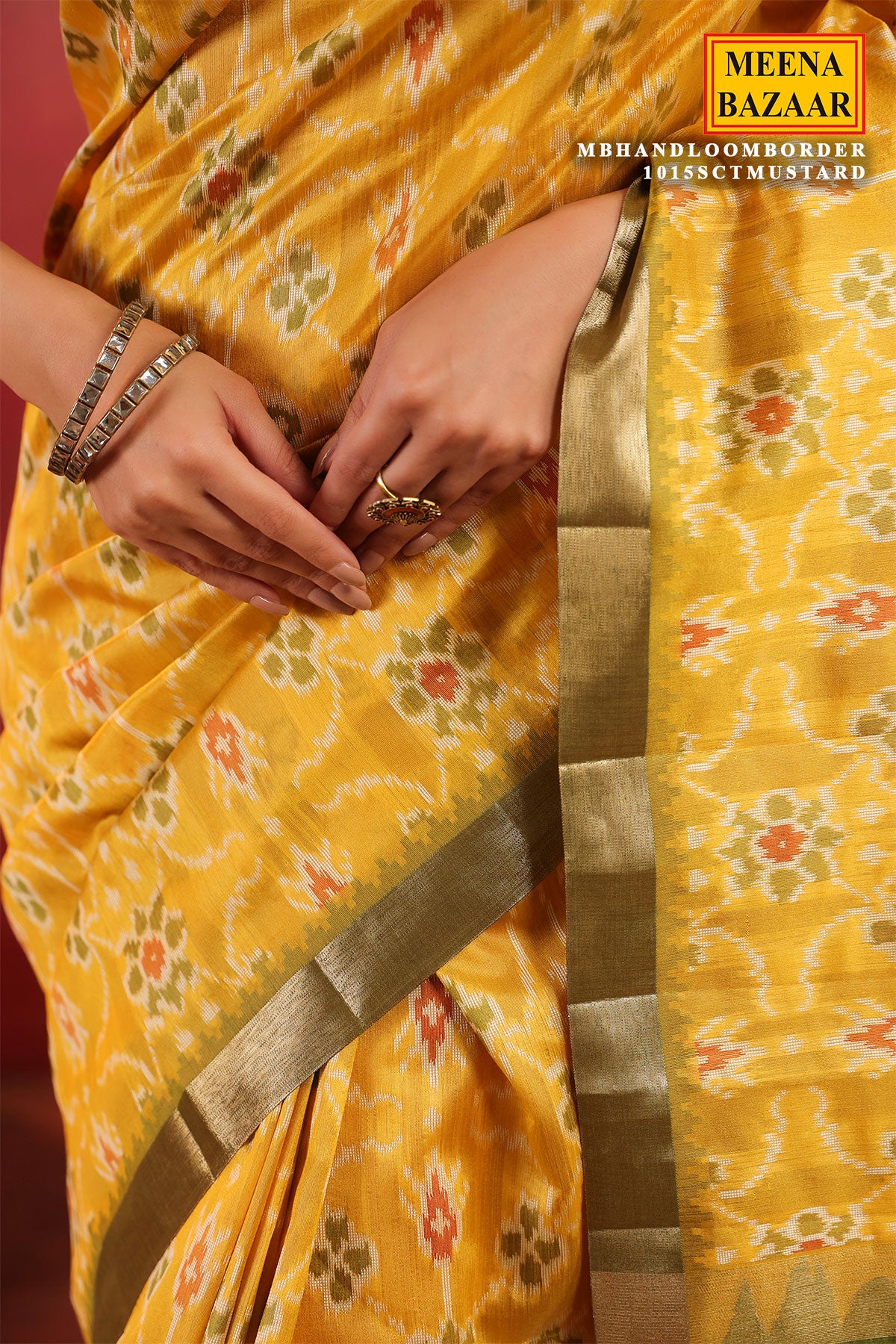 Mustard Handloom Silk Saree with Contrast Border - Image 8