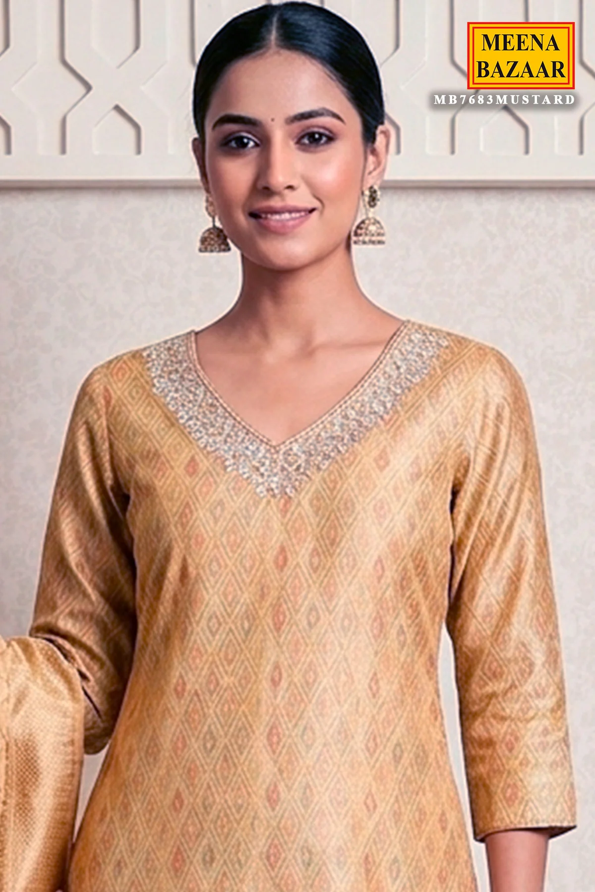 Mustard Printed Chanderi Ready Made Suit – Elegant Ethnic Wear - Image 3