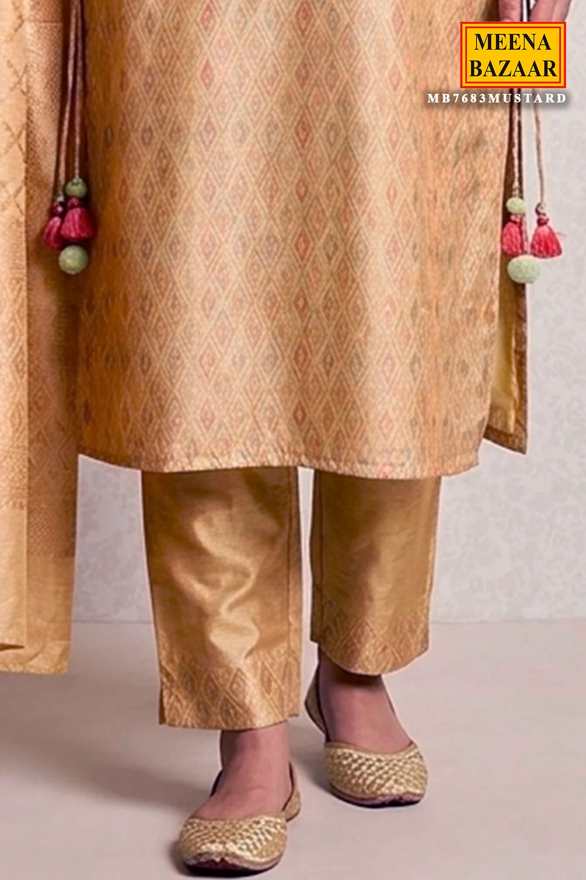 Mustard Printed Chanderi Ready Made Suit – Elegant Ethnic Wear - Image 4