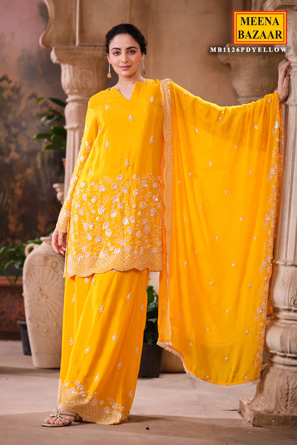Mustard Crepe Suit Set with Chiffon Dupatta - Image 5