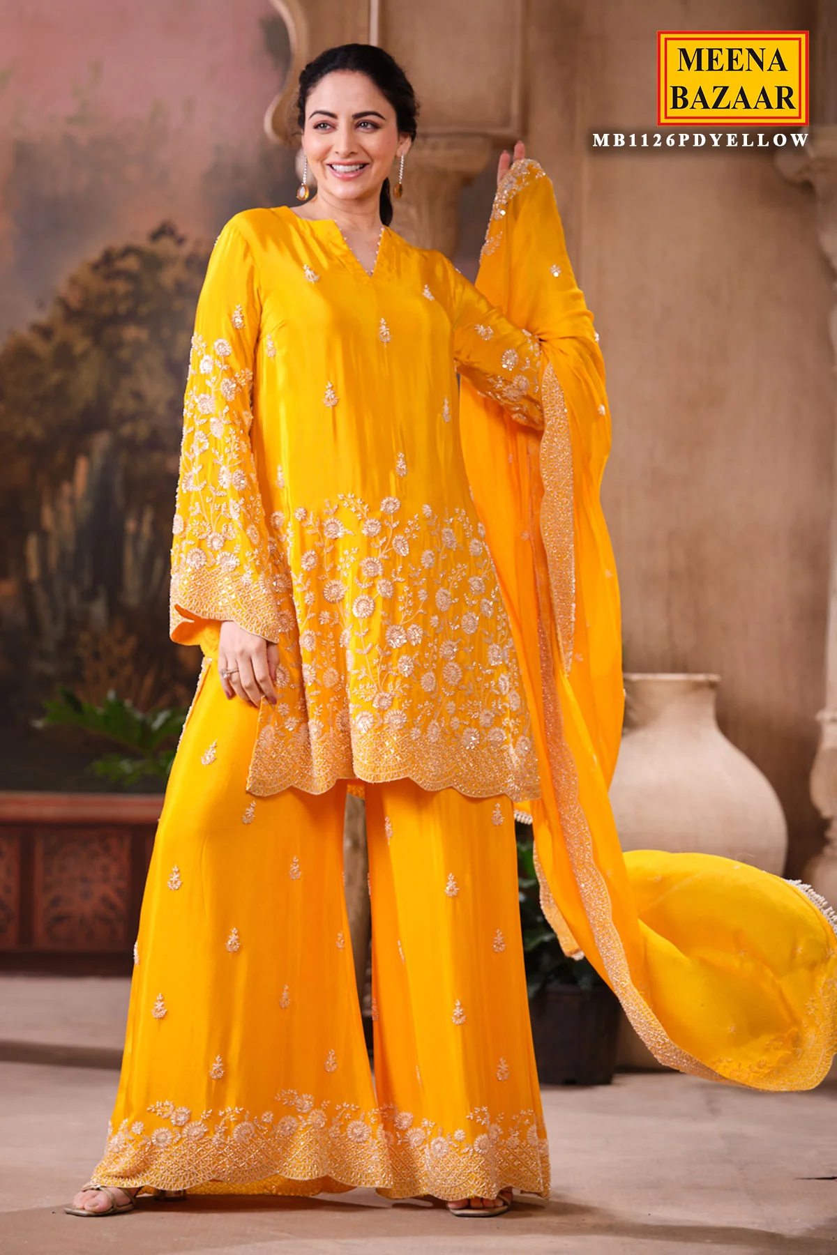 Mustard Crepe Suit Set with Chiffon Dupatta - Image 6