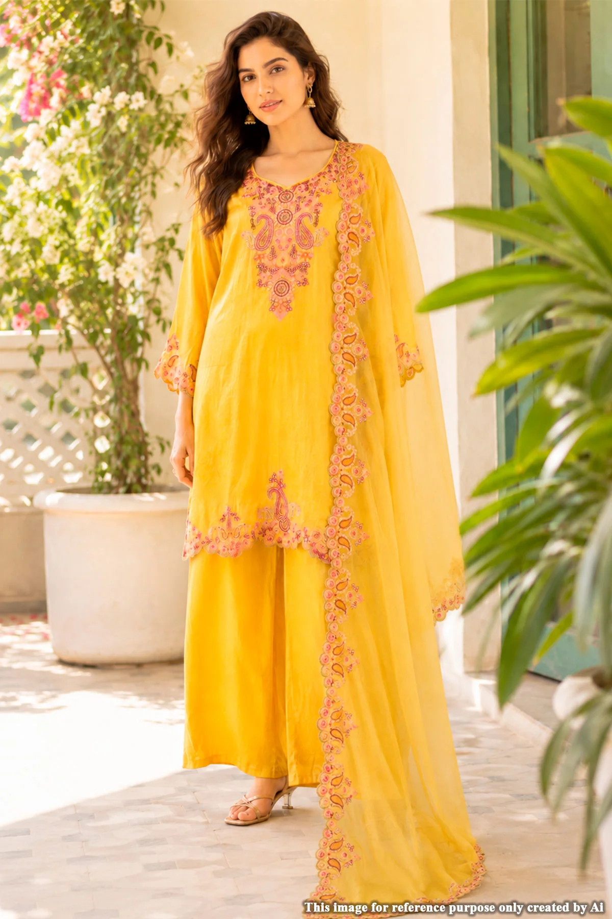 Mustard Shimmer Embroidered Suit