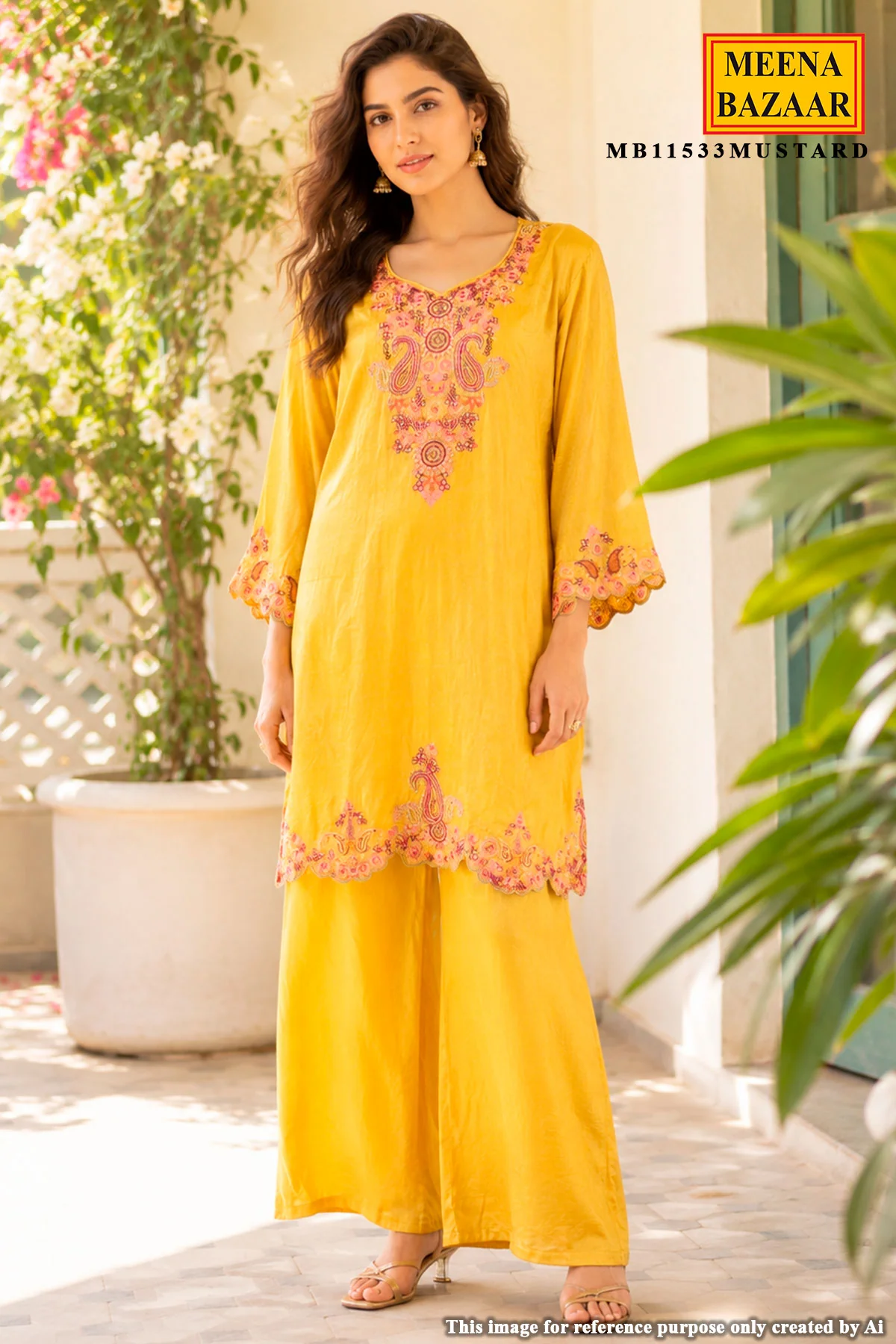 Mustard Shimmer Embroidered Suit - Image 2