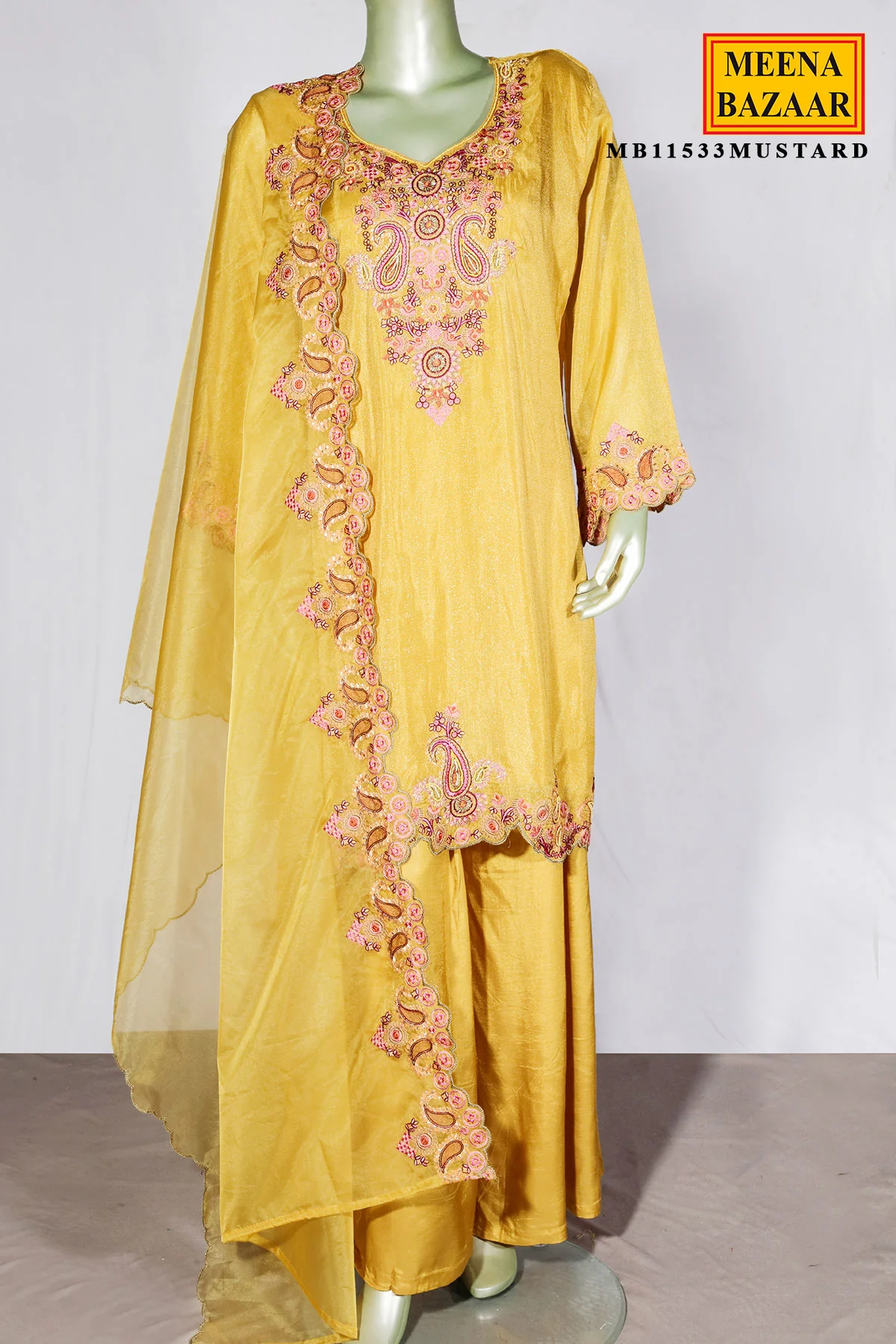 Mustard Shimmer Embroidered Suit - Image 3