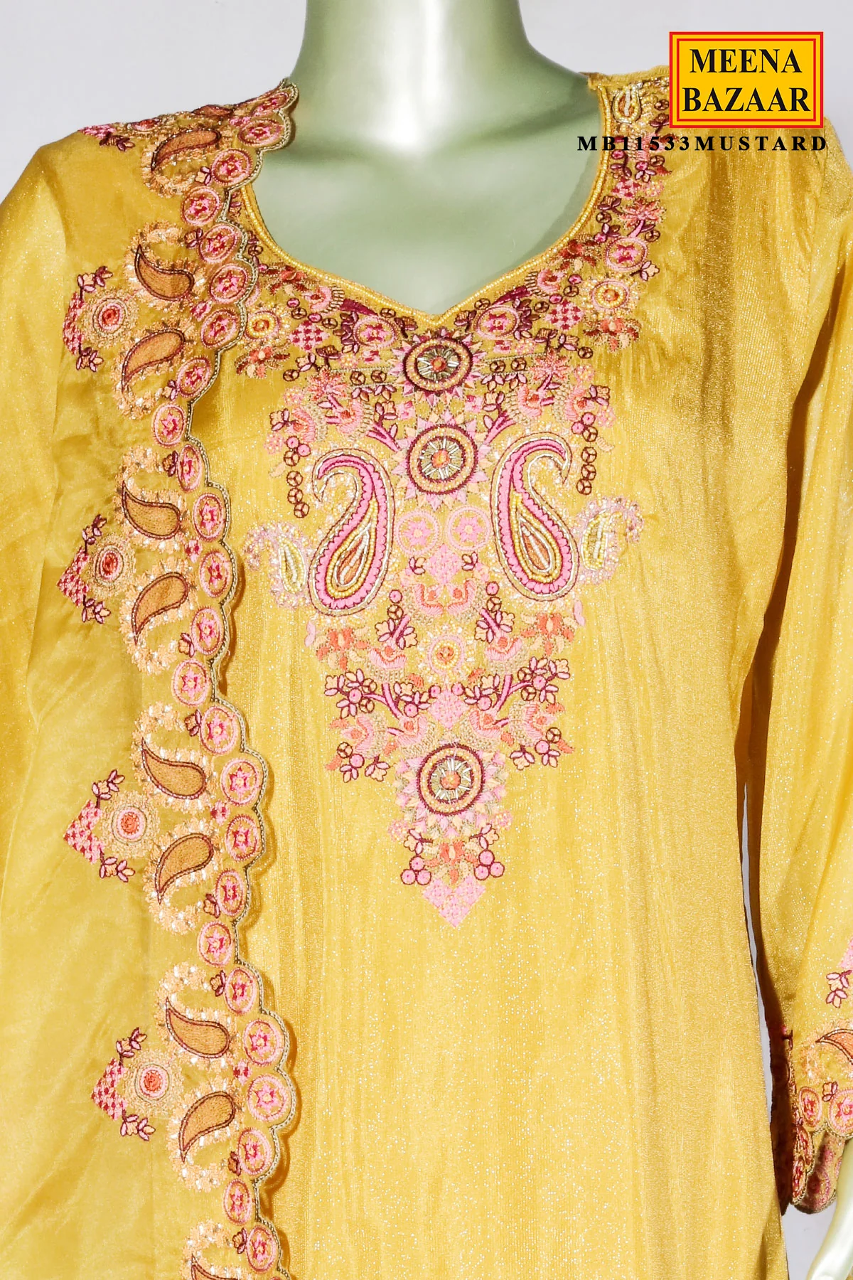 Mustard Shimmer Embroidered Suit - Image 4