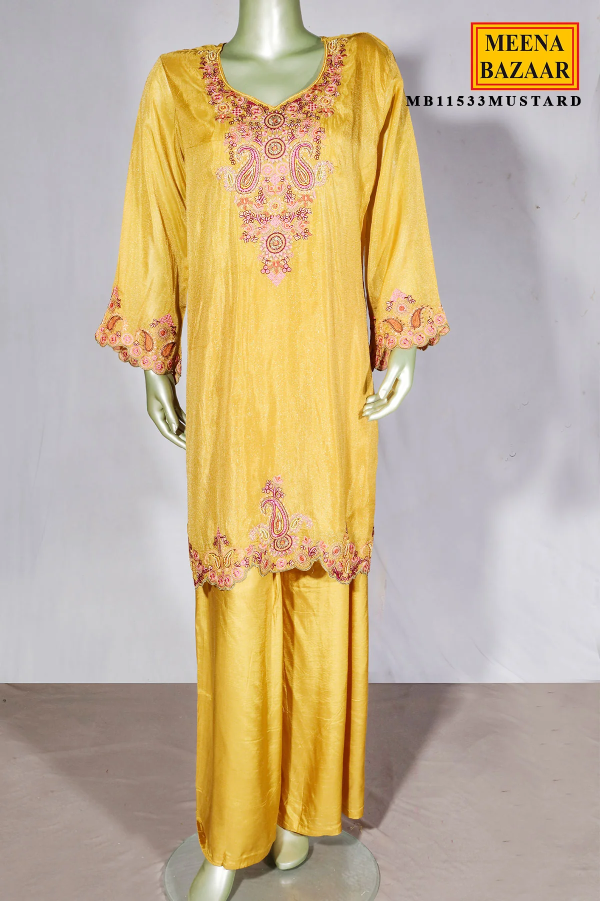 Mustard Shimmer Embroidered Suit - Image 5