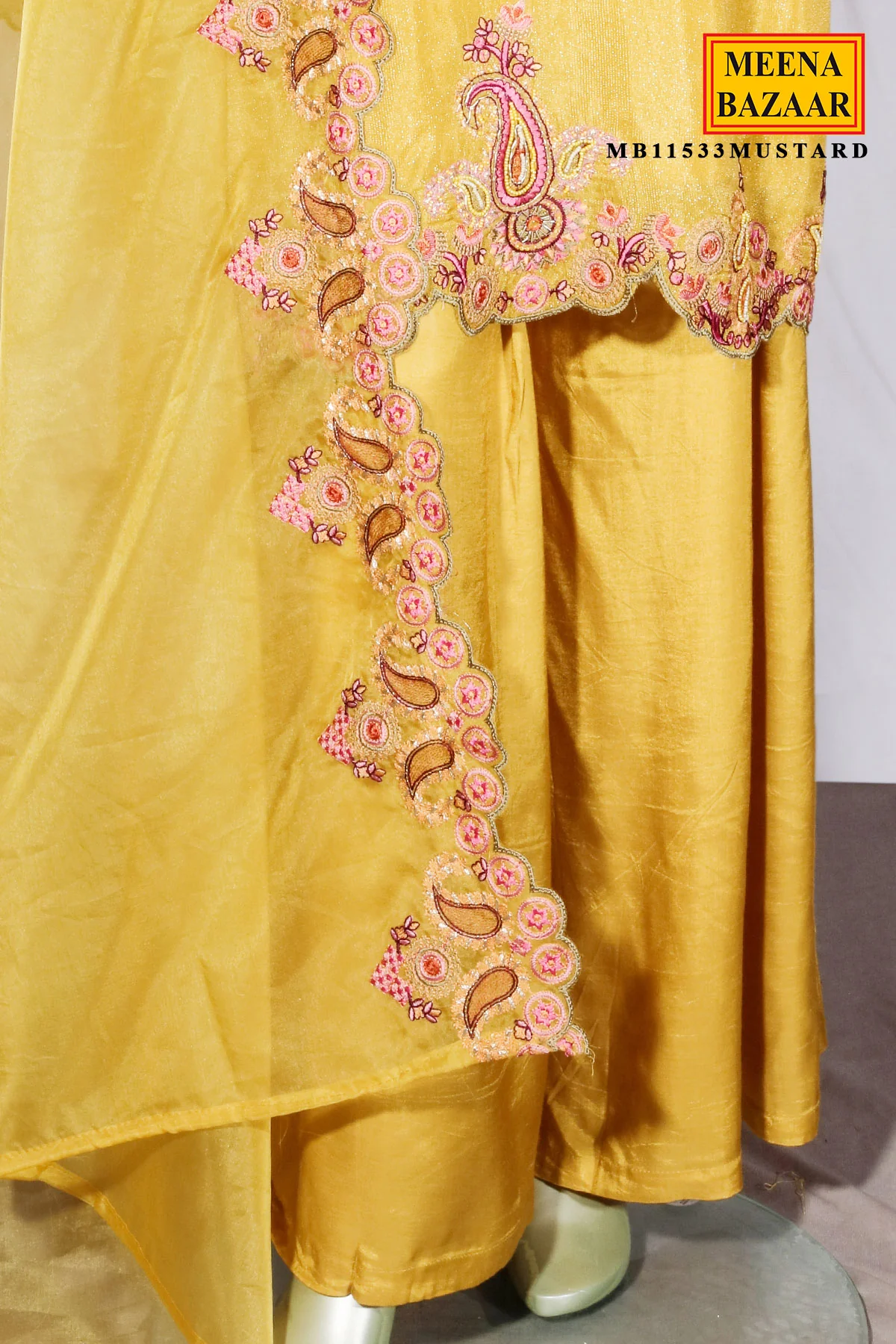 Mustard Shimmer Embroidered Suit - Image 6