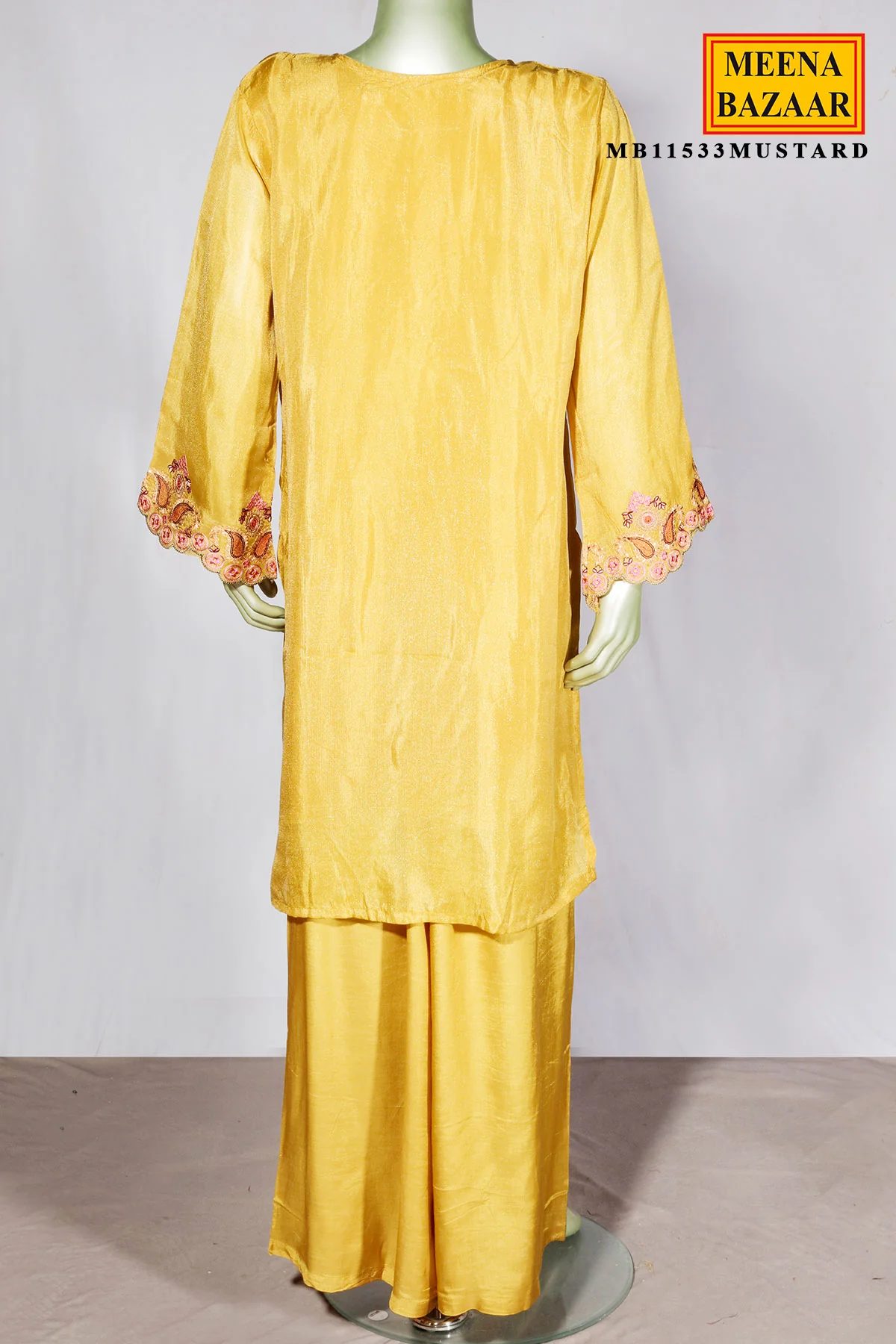 Mustard Shimmer Embroidered Suit - Image 7