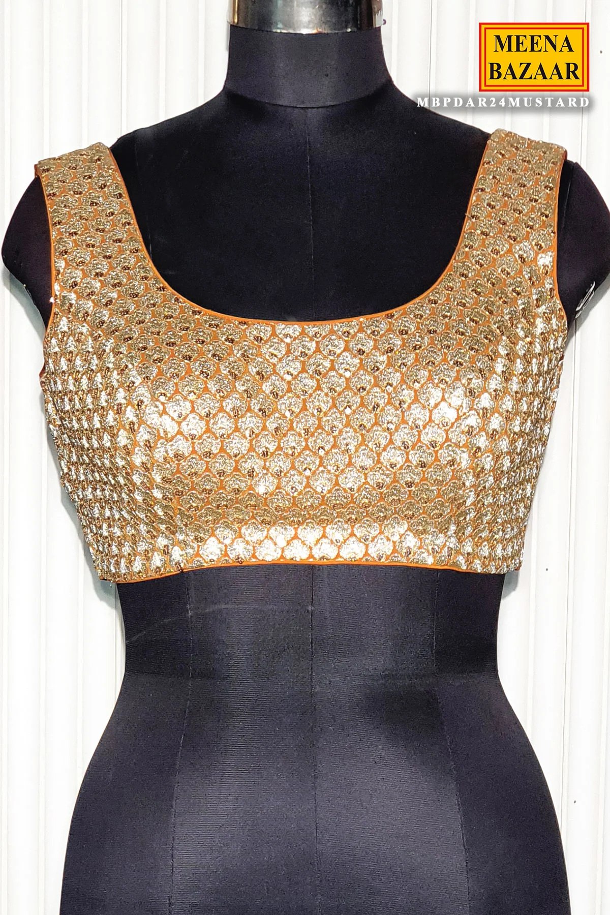 Mustard Shimmer Tissue Zari Embroidered Saree With Ready Blouse - Image 5