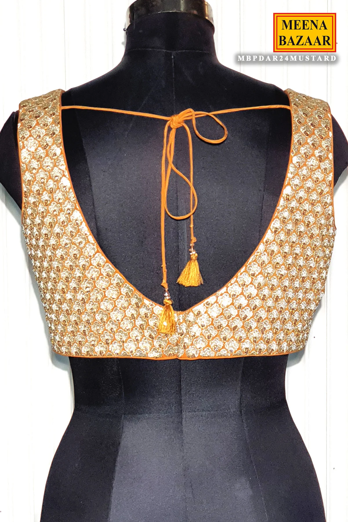 Mustard Shimmer Tissue Zari Embroidered Saree With Ready Blouse - Image 6