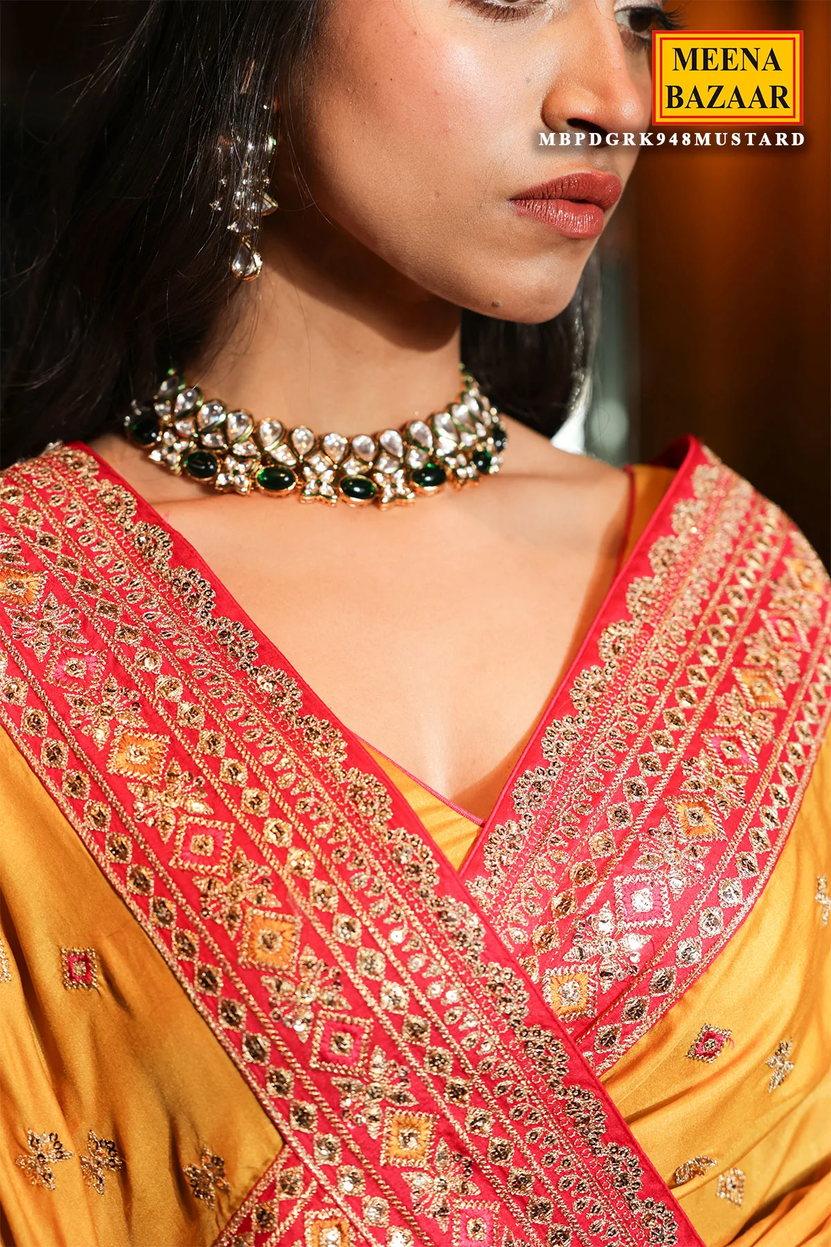 Mustard Silk Embroidered Saree - Image 4