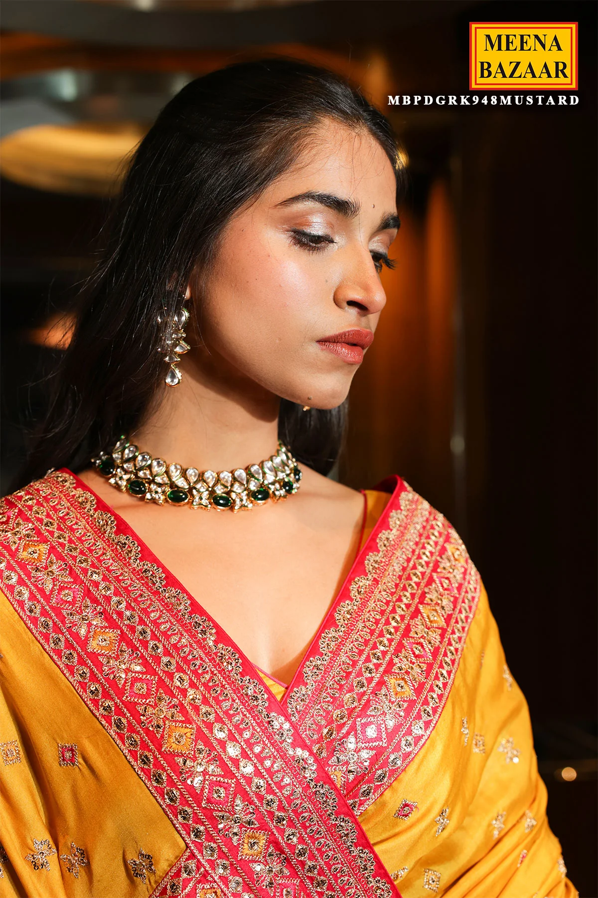 Mustard Silk Embroidered Saree - Image 5
