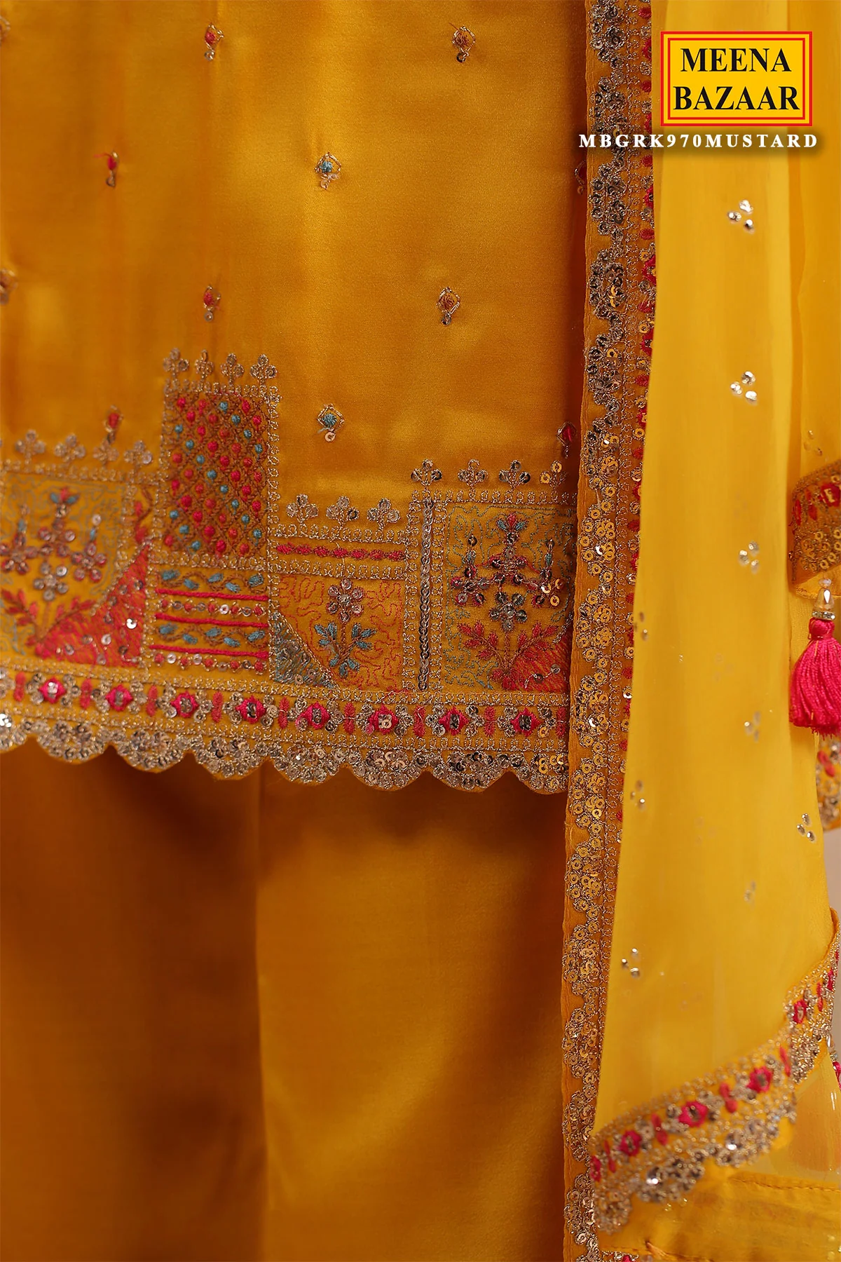 Mustard Silk Embroidered Unstitched Suit - Image 8