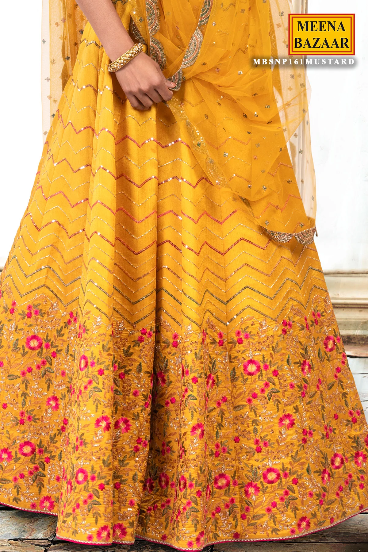 Mustard Silk Lehenga - Image 4