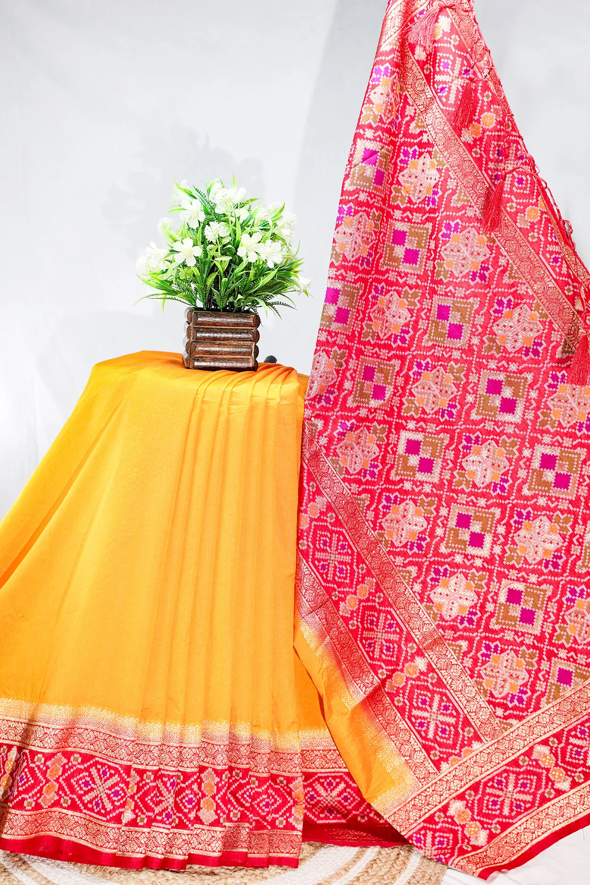 Mustard Silk Patola Print Saree