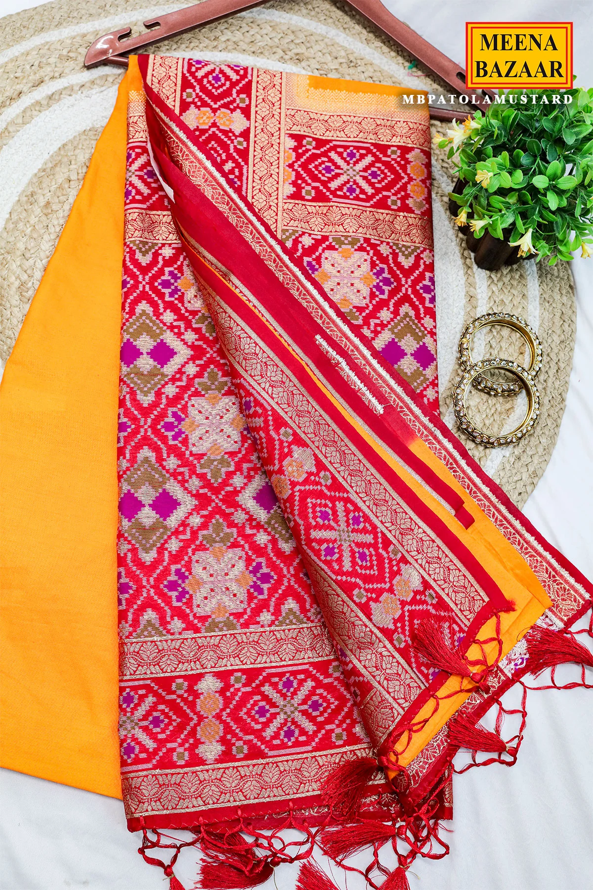 Mustard Silk Patola Print Saree - Image 3