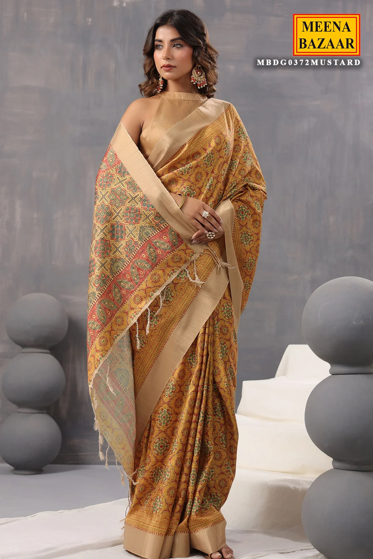 Mustard Silk Printed Saree with Elegant Designer Pattern - Image 4