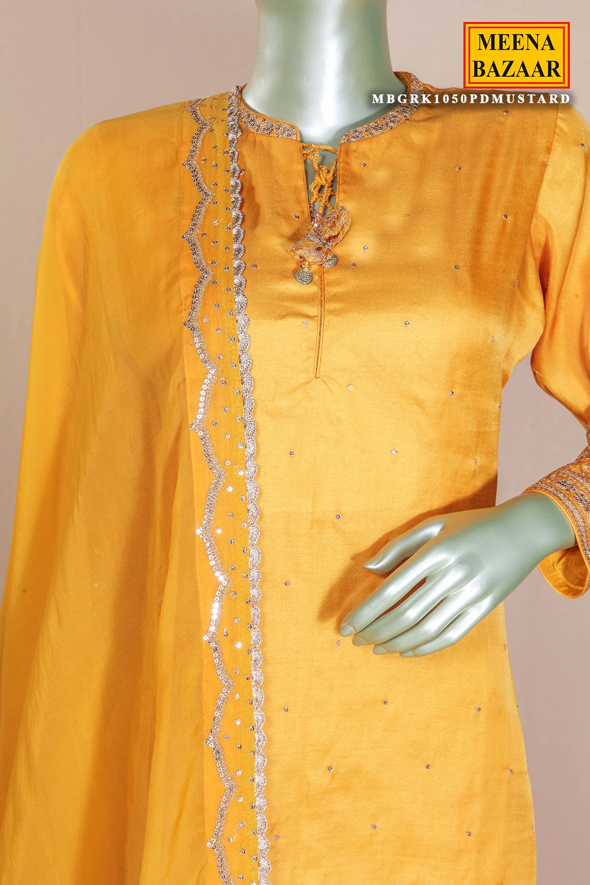 Mustard Silk Ready Made Suit with Embroidery - Image 5