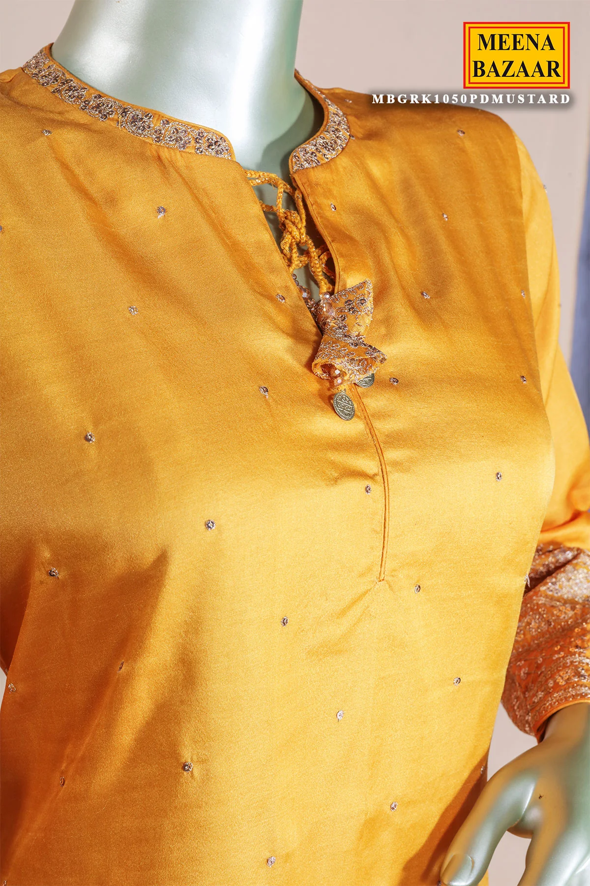 Mustard Silk Ready Made Suit with Embroidery - Image 7