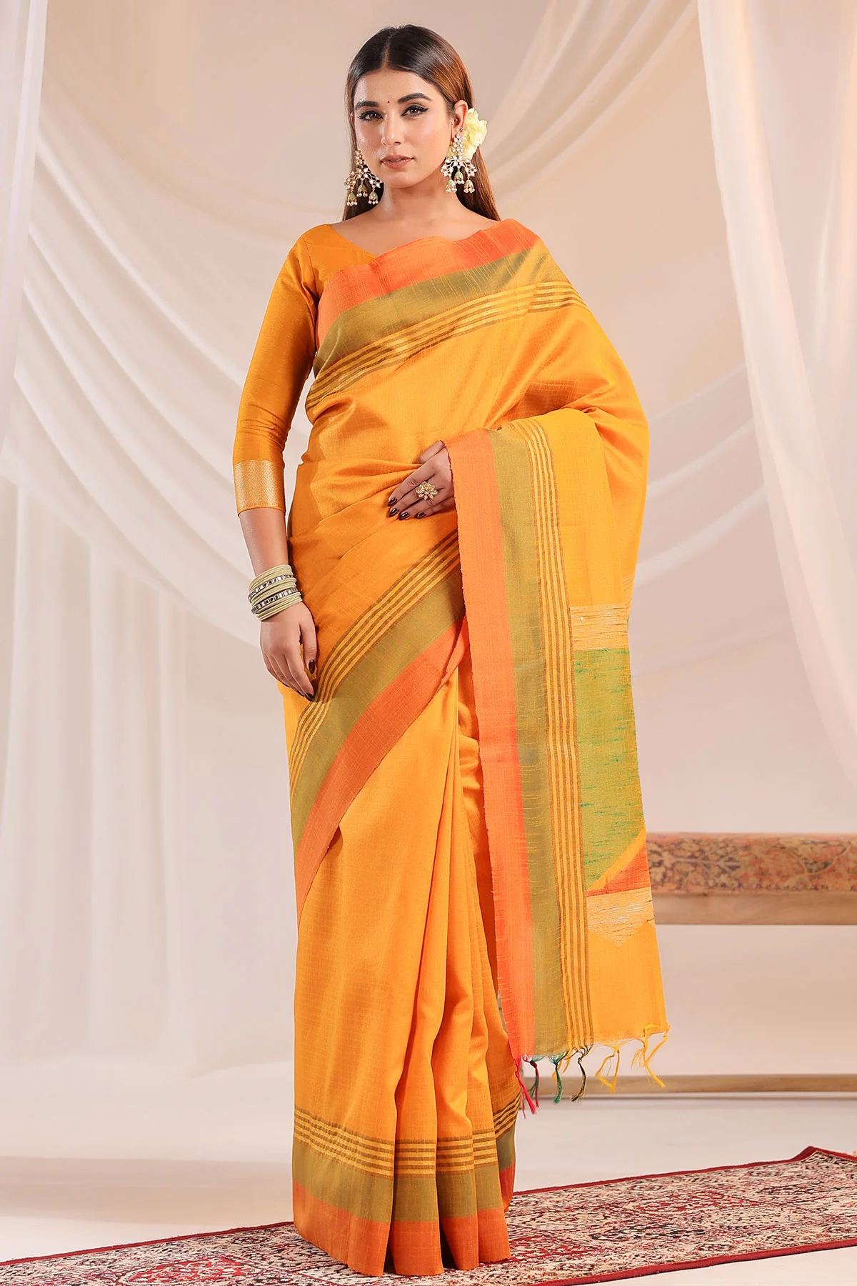 Mustard Silk Weaving Saree