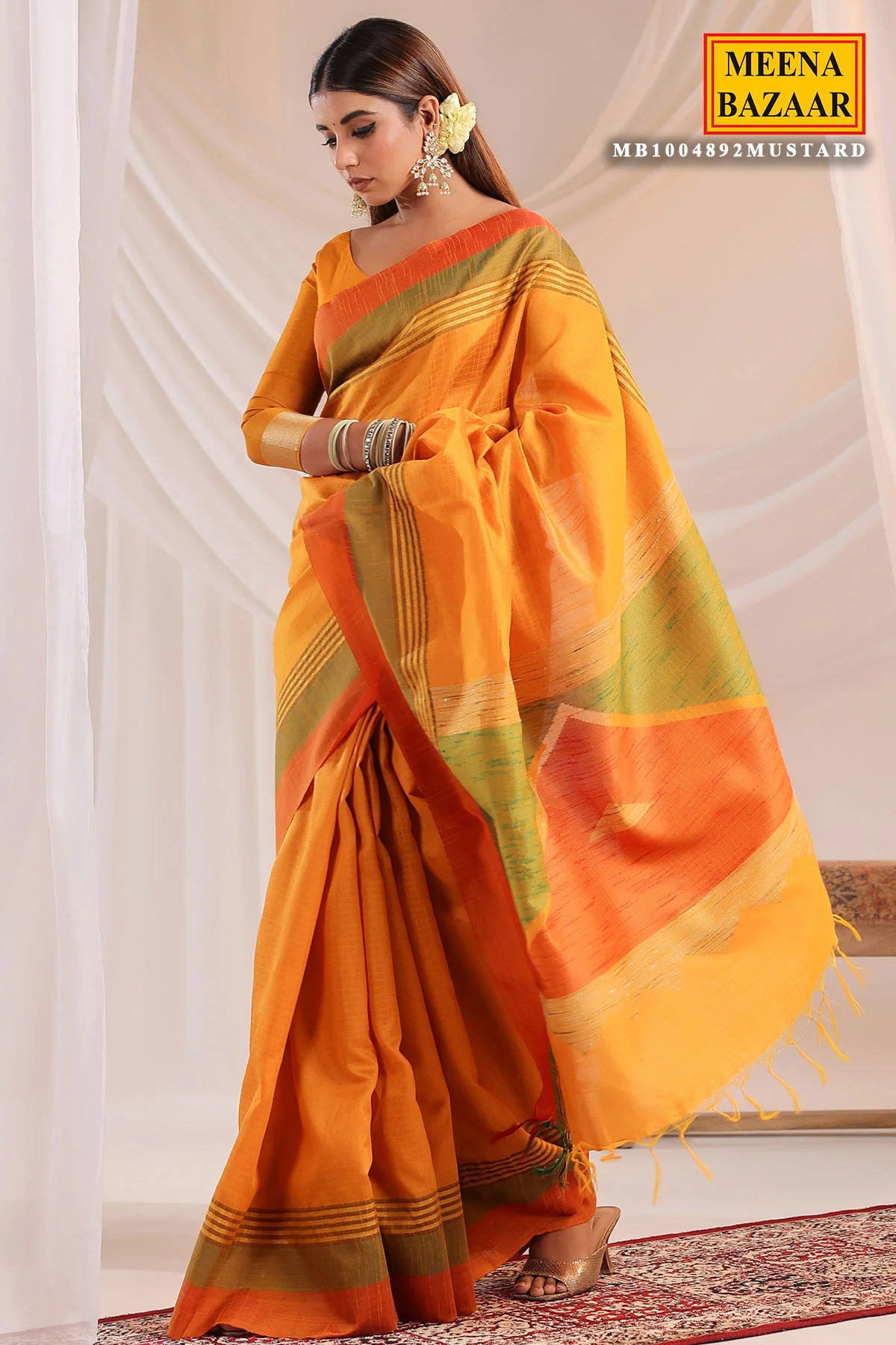 Mustard Silk Weaving Saree - Image 2
