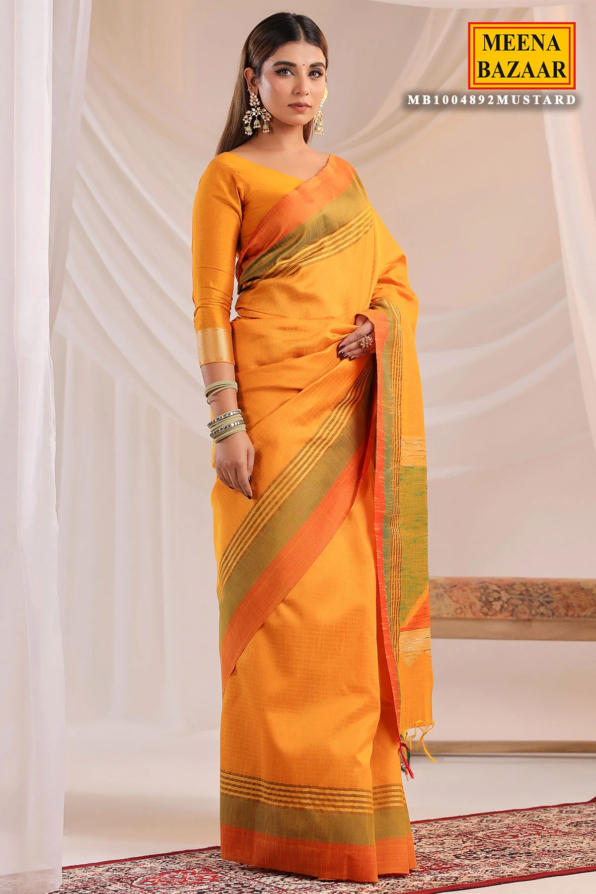 Mustard Silk Weaving Saree - Image 3