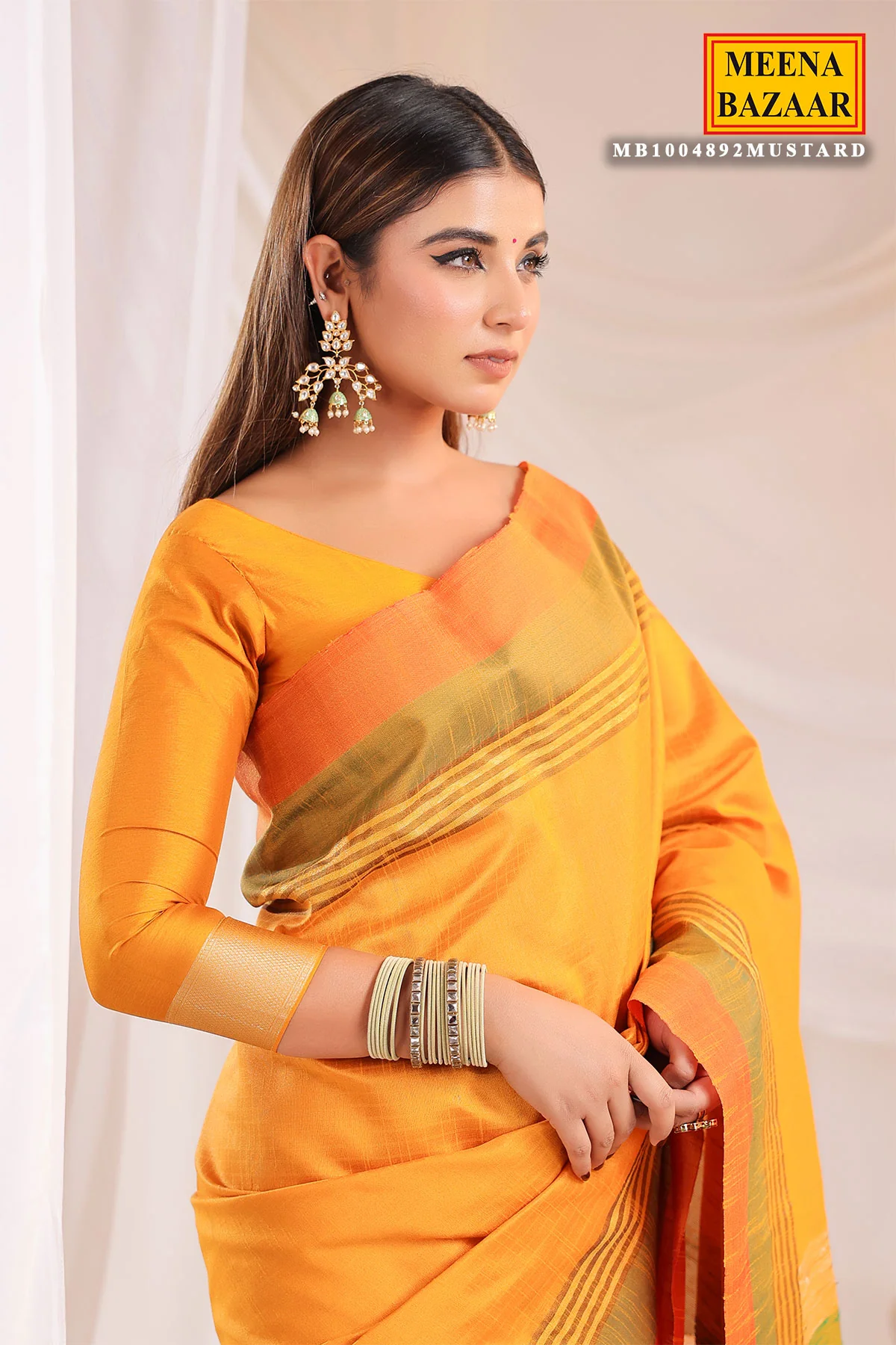 Mustard Silk Weaving Saree - Image 4