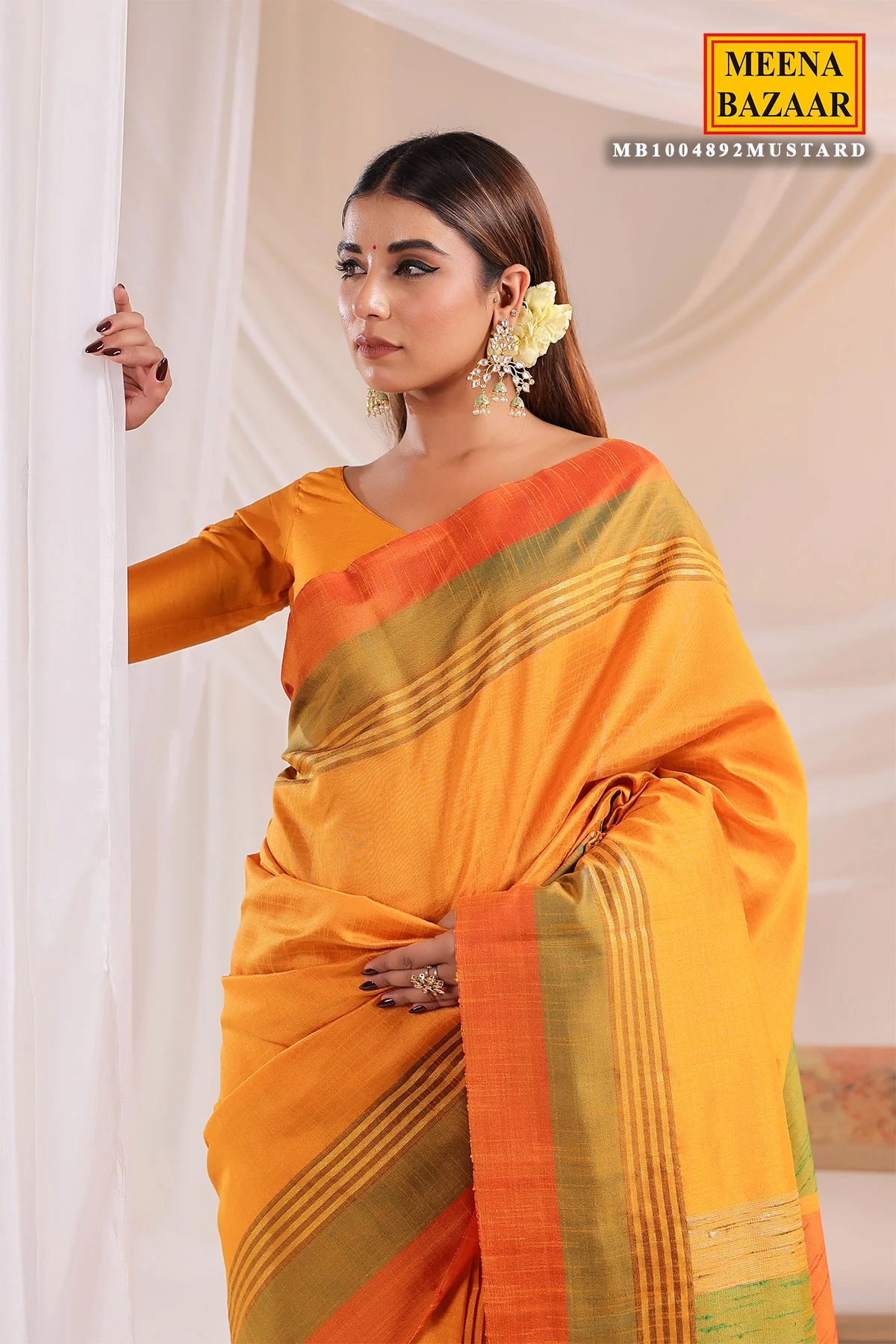 Mustard Silk Weaving Saree - Image 5