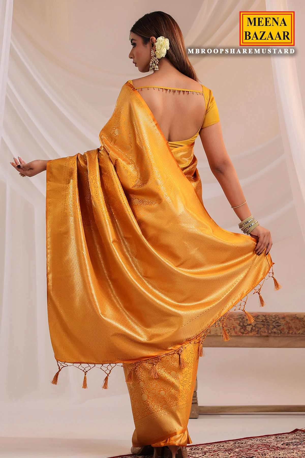 Mustard Silk Weaving Saree Elegant Traditional & Party Wear - Image 7