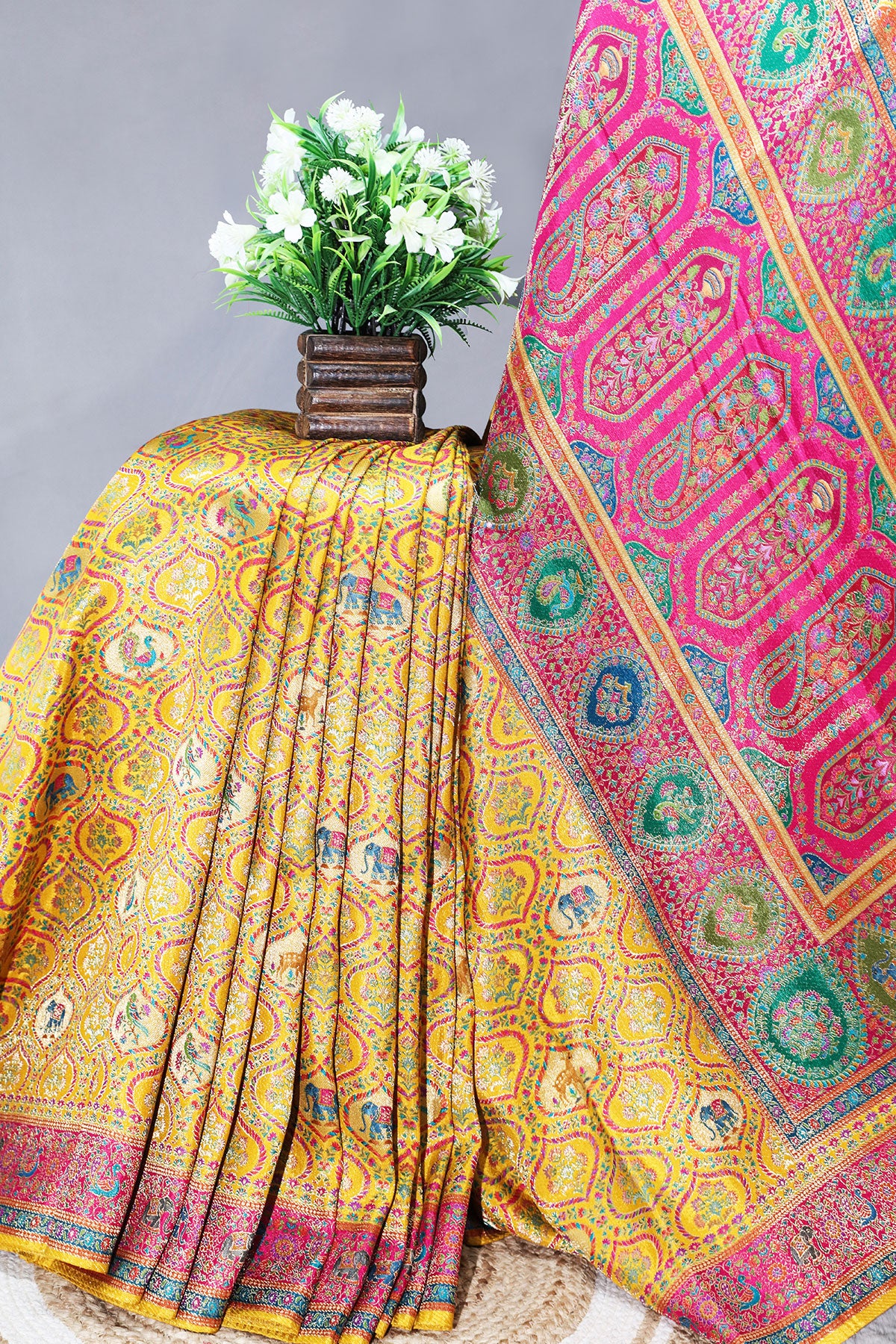 Mustard Silk Weaving Saree Traditional Festive Wear - Image 2