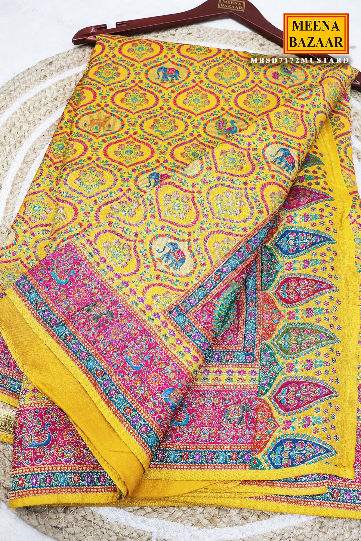 Mustard Silk Weaving Saree Traditional Festive Wear - Image 3