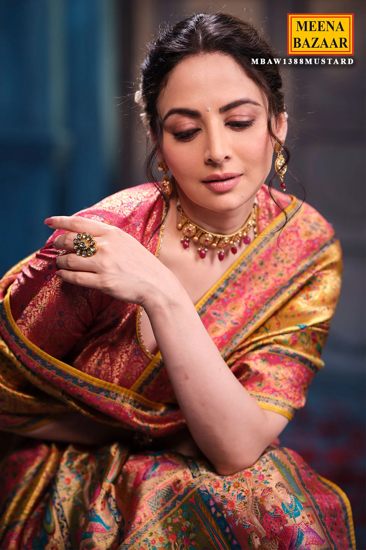 Mustard Silk Weaving Saree Traditional Festive & Wedding Wear - Image 9
