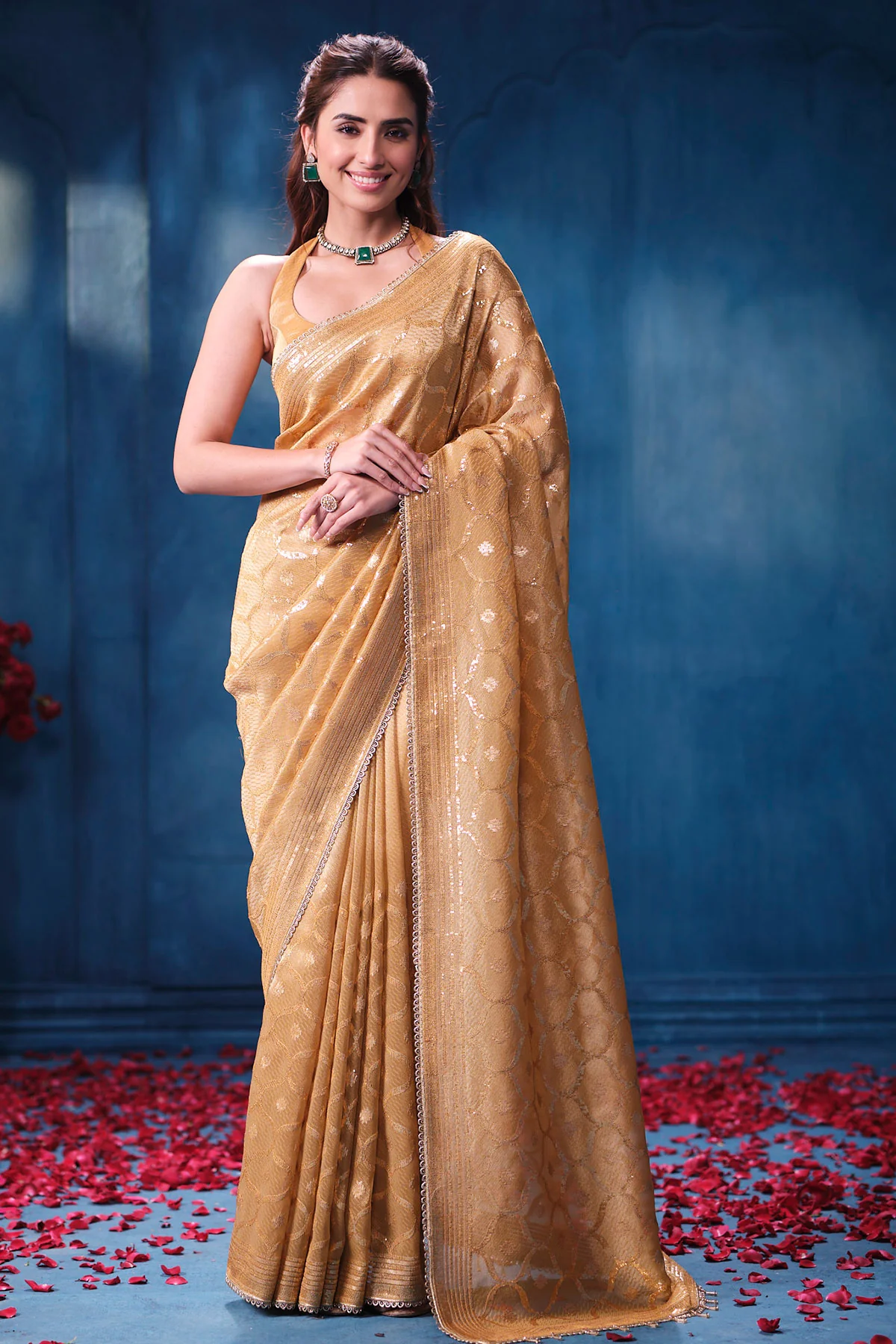 Mustard Tissue Saree Elegant Festive & Party Wear