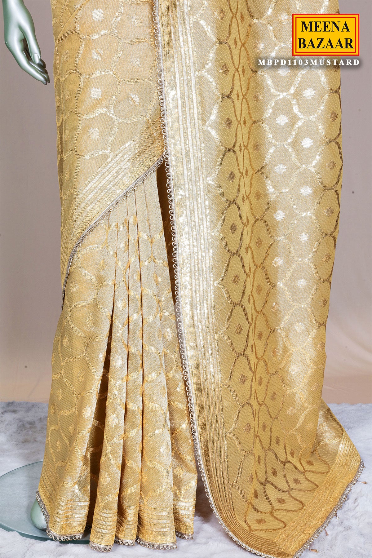 Mustard Tissue Saree Elegant Festive & Party Wear - Image 11