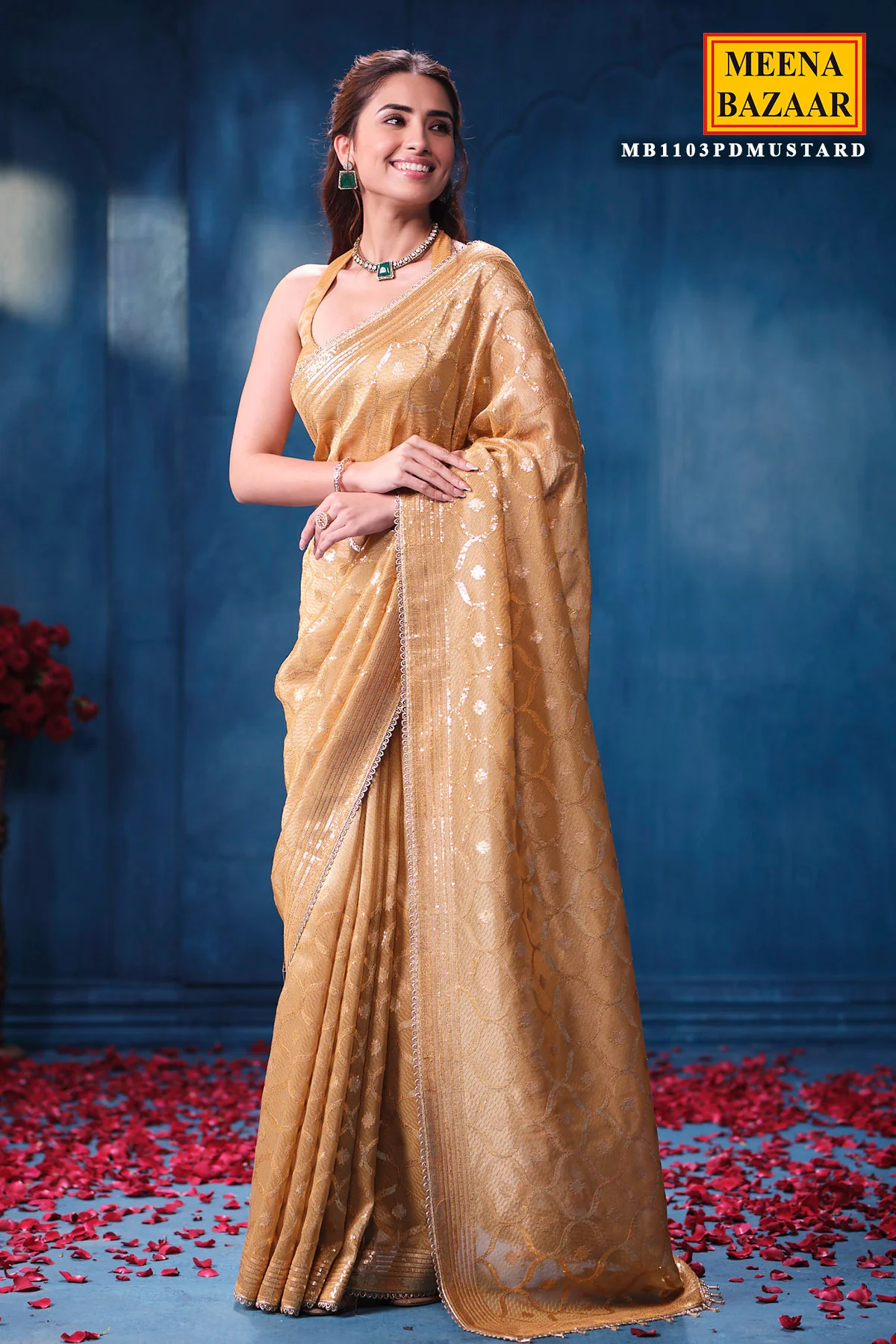 Mustard Tissue Saree Elegant Festive & Party Wear - Image 2
