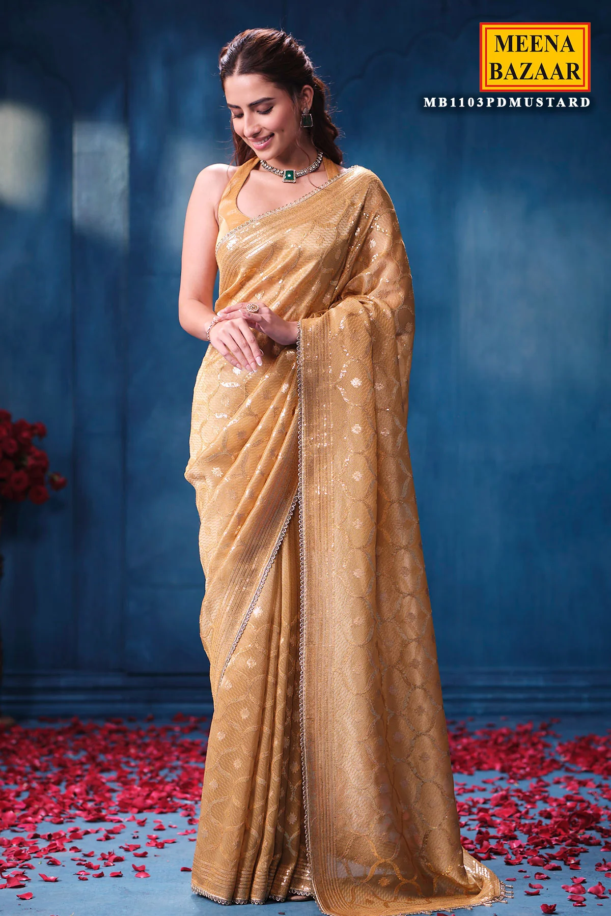 Mustard Tissue Saree Elegant Festive & Party Wear - Image 3