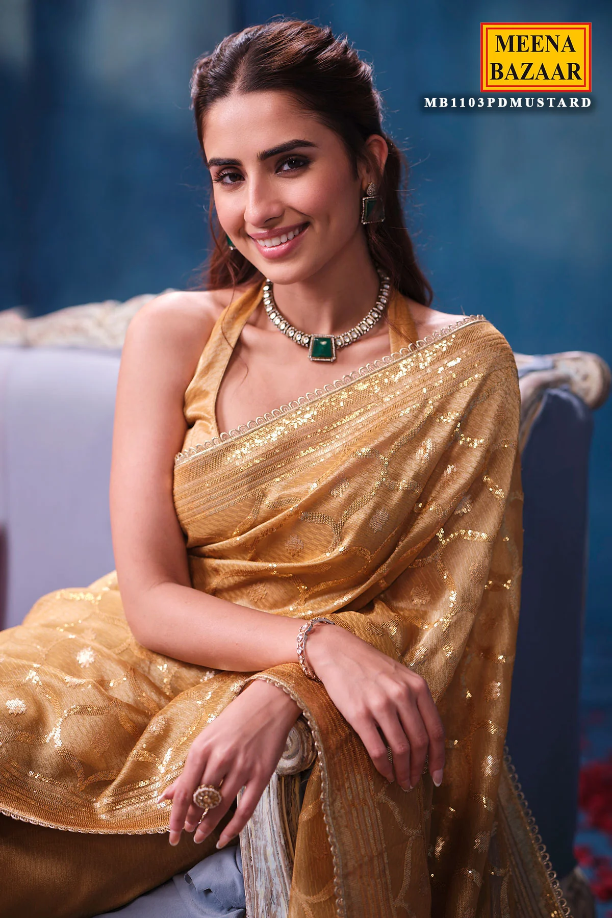Mustard Tissue Saree Elegant Festive & Party Wear - Image 5