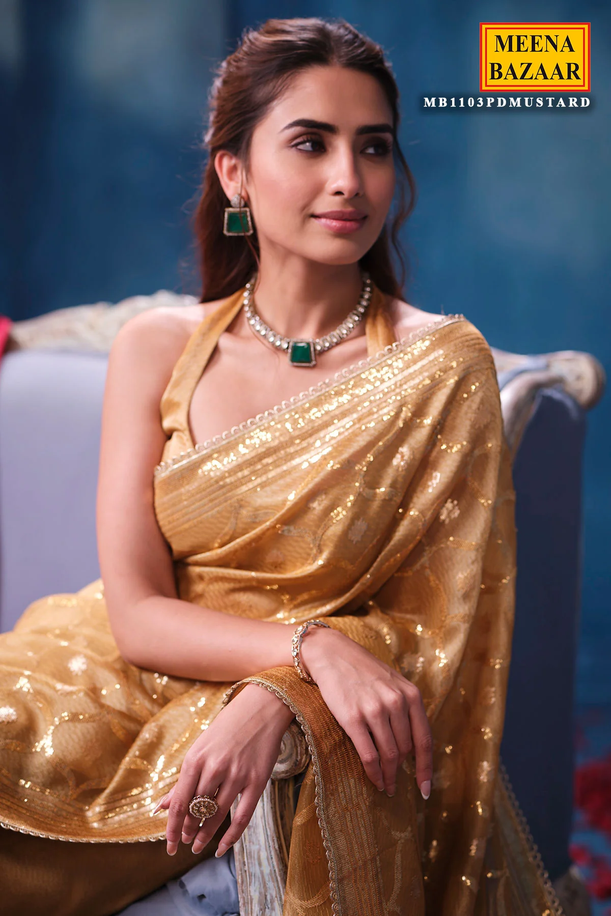 Mustard Tissue Saree Elegant Festive & Party Wear - Image 6