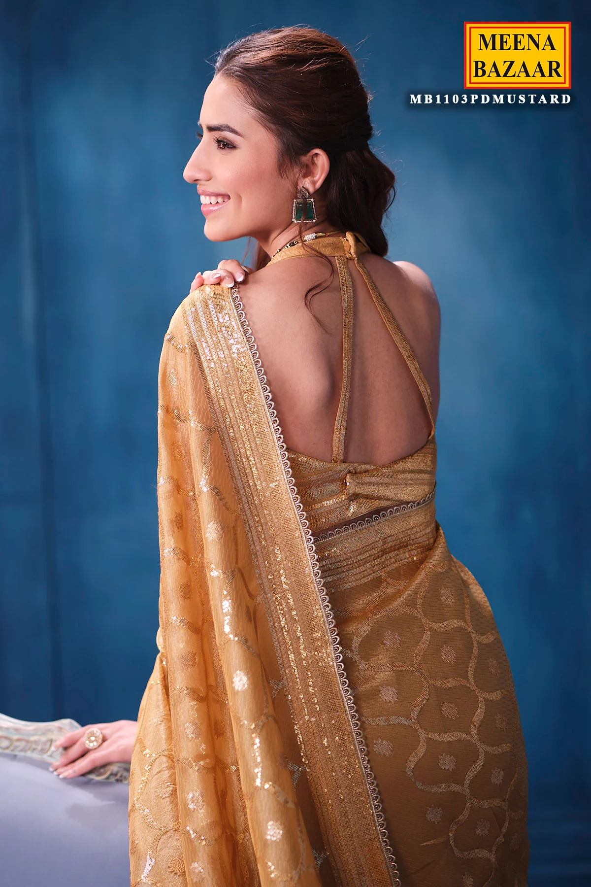 Mustard Tissue Saree Elegant Festive & Party Wear - Image 8